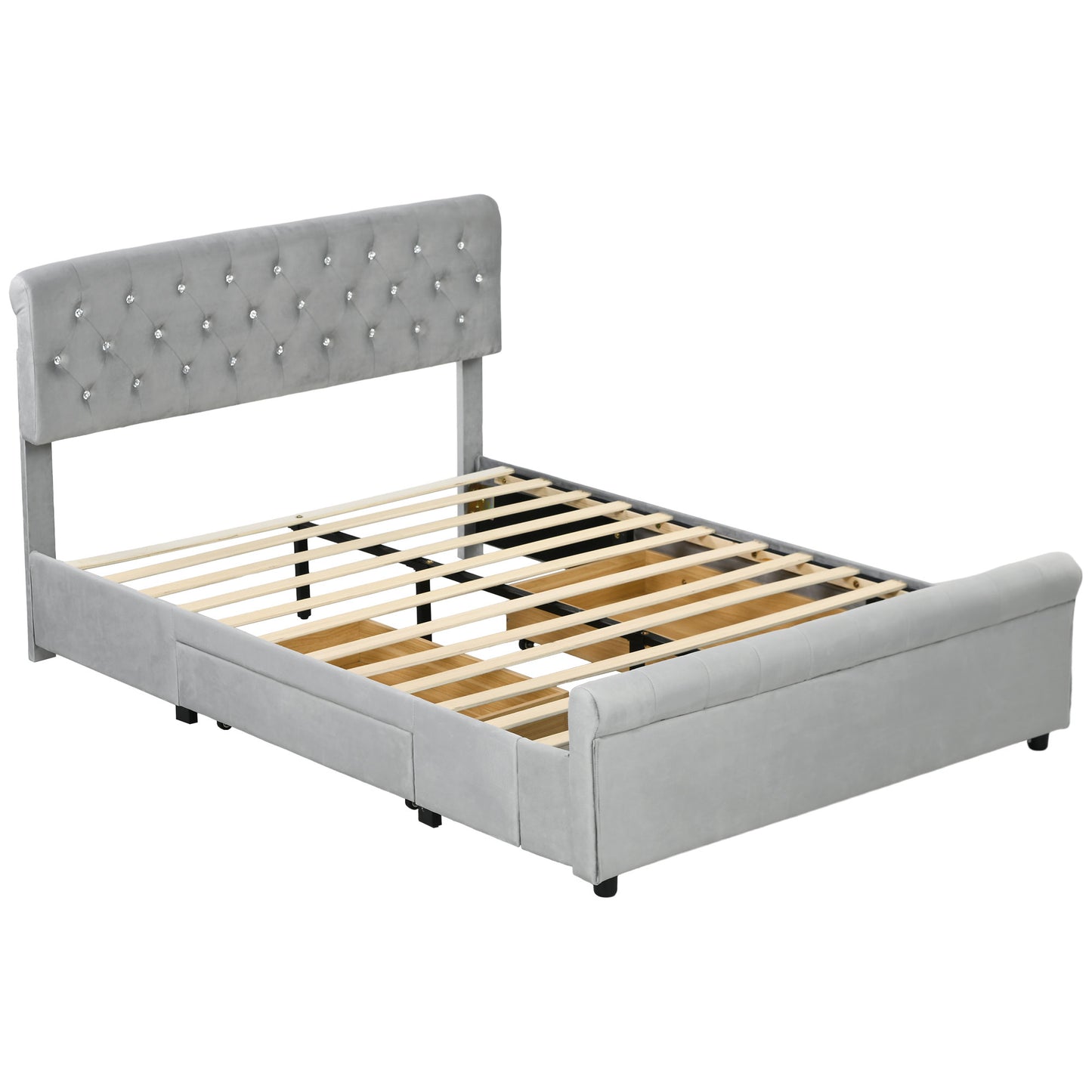 Full Bed Frame with Headboard, Double Bed Frame with 2 Drawers, No Box Spring Needed, Easy Assembly, Light Grey Bedroom Furniture   at Gallery Canada