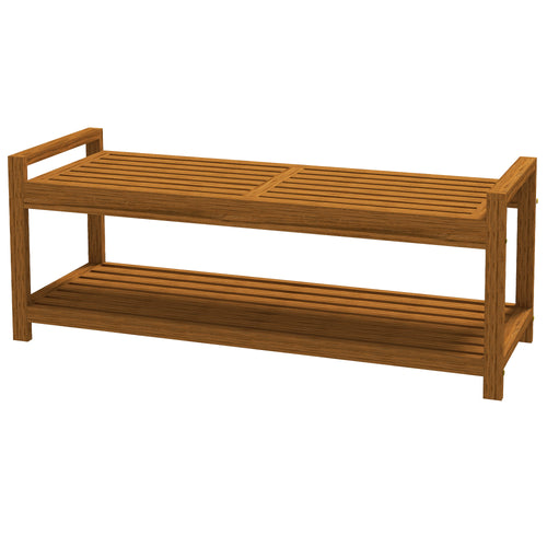 Garden Stool with Storage Shelf, Slatted Seat for Indoor Conservatory, Garden, Poolside, Deck, Teak