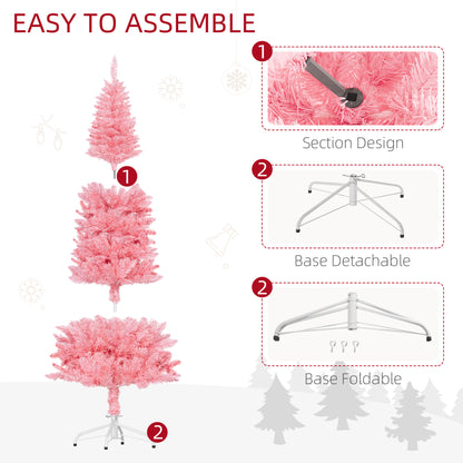 6ft Tall Pencil Artificial Christmas Tree with 479 Branch Tips with Steel Base, Pink Pencil Christmas Trees   at Gallery Canada