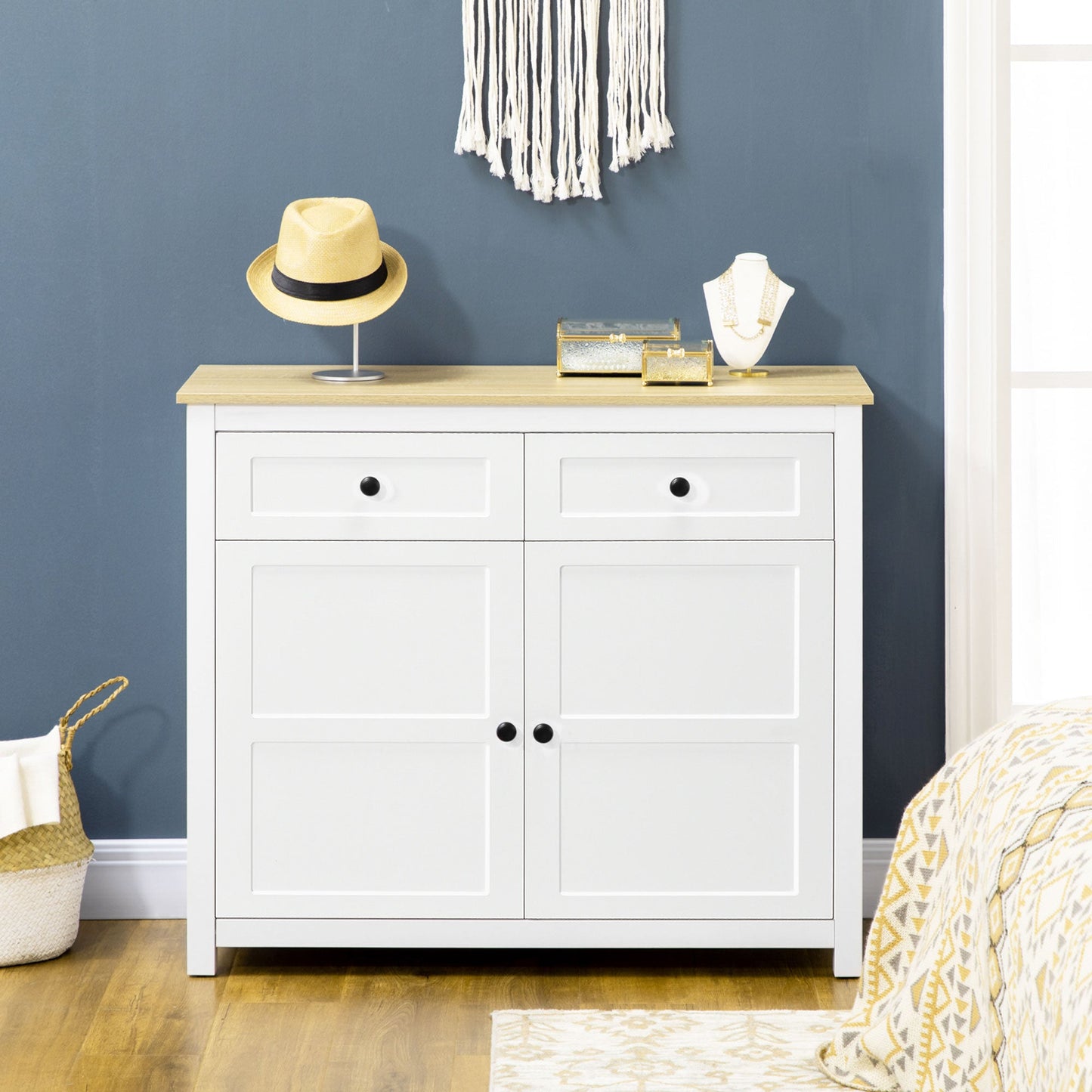 Sideboard, Modern Kitchen Storage Cabinet with Drawers and Adjustable Shelf, for Living Room and Entryway, White Storage Cabinets   at Gallery Canada