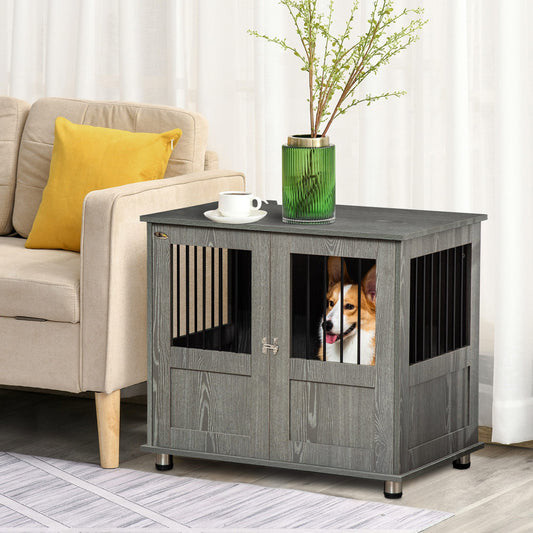 Dog Crate Furniture with Lockable Magnetic Door, Adjustable feet for Small &; Medium Dogs, Indoor Use, Grey Houses, Kennels & Pens at Gallery Canada