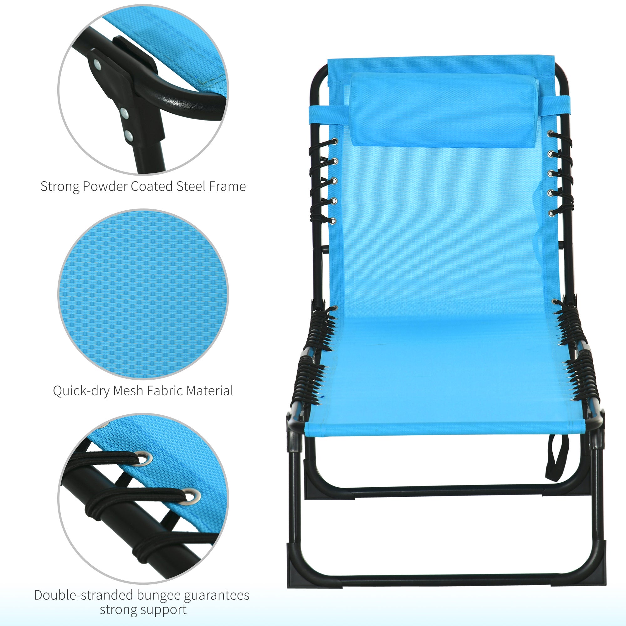 4-Level Adjustable Outdoor Folding Lounge Chair with Headrest, Sky Blue Lounger Chairs   at Gallery Canada