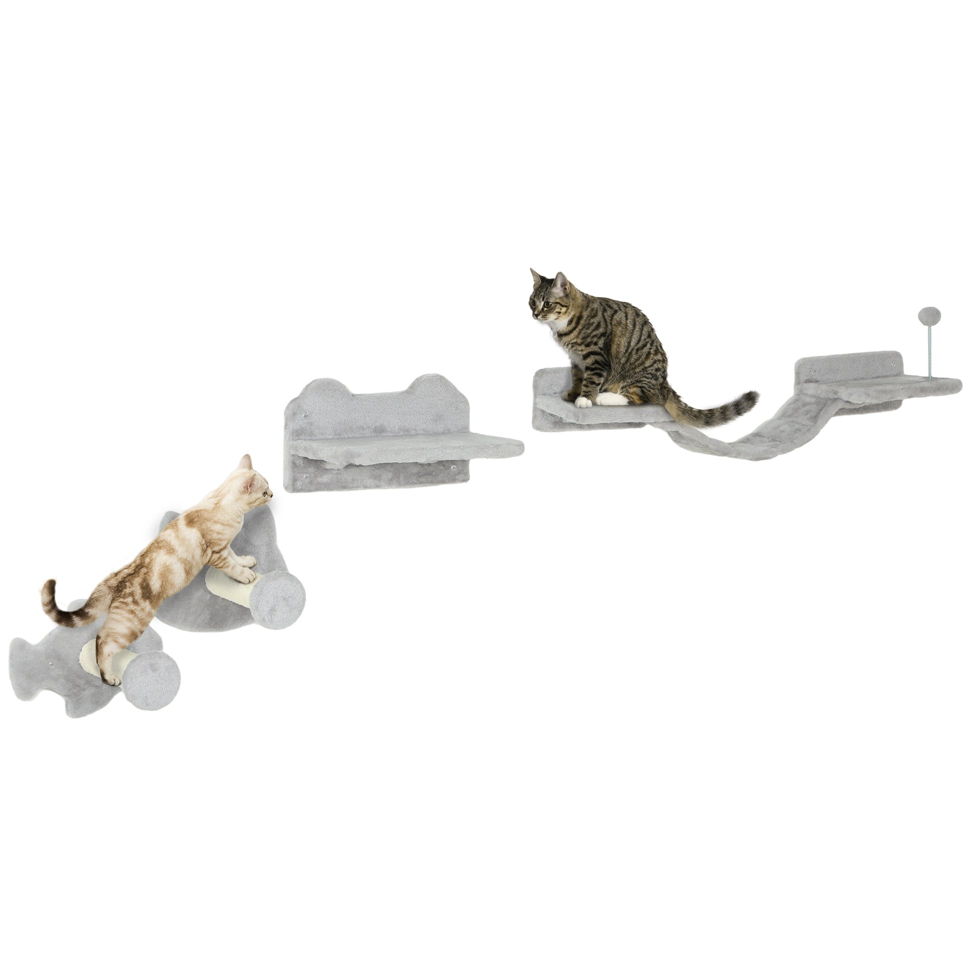 4PCs Cat Wall Shelves with Steps, Scratching Posts, Ladder, Platforms, Toy Balls Cat Climbing Wall   at Gallery Canada