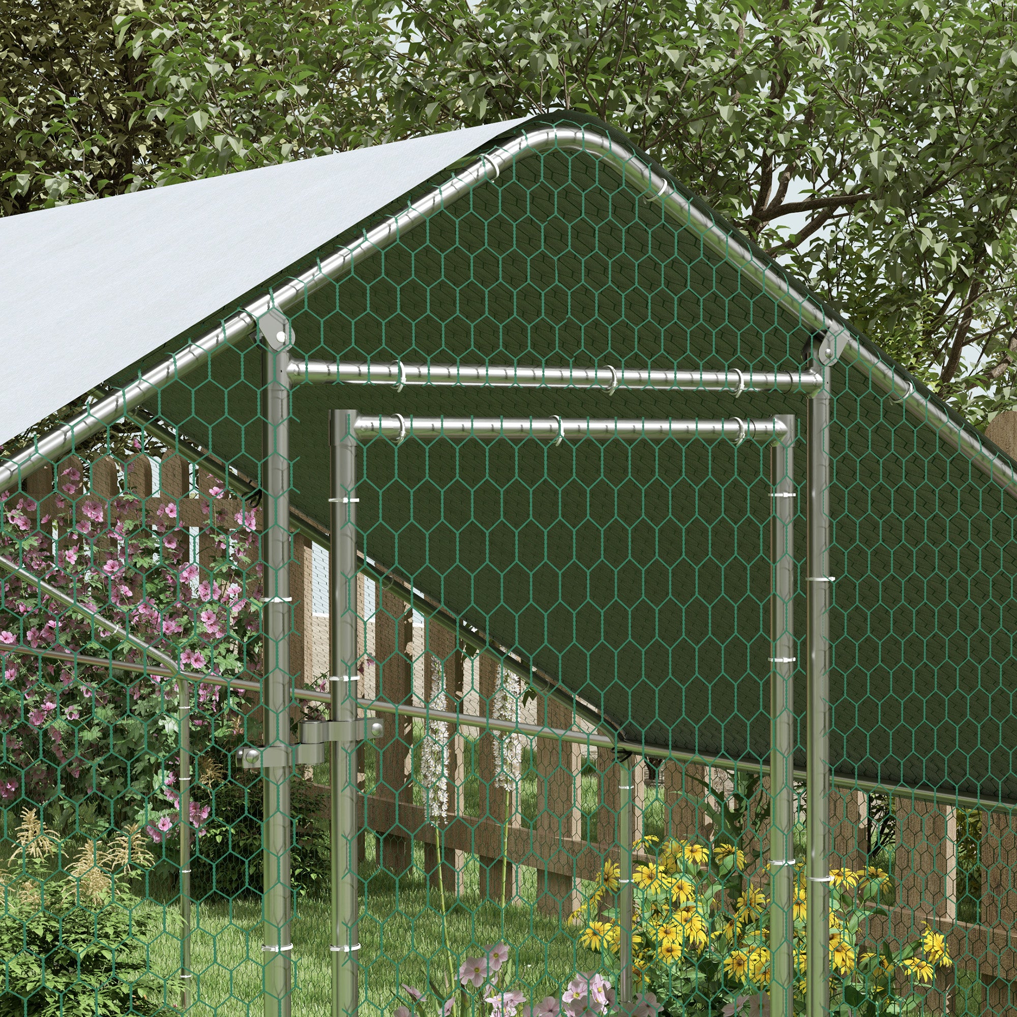 Metal Chicken Coop with Water- and UV-Protection Cover for Backyard Hen, Duck, Rabbit, 9.8' x 32.8' x 6.4' Chicken Coops at Gallery Canada