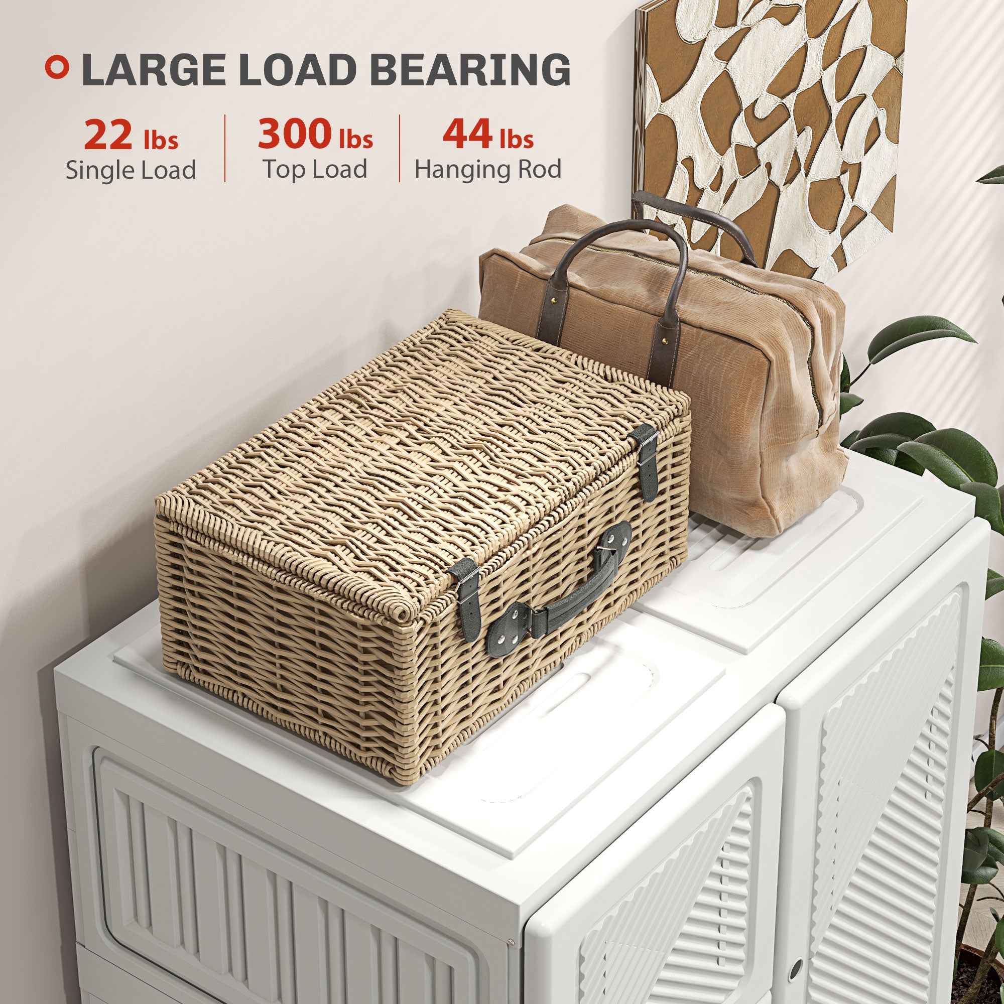 Portable Wardrobe, Foldable Clothes Storage Organzier with 5 Compartments, 2 Hanging Rod, Magnet Doors, White Clothing Storage at Gallery Canada