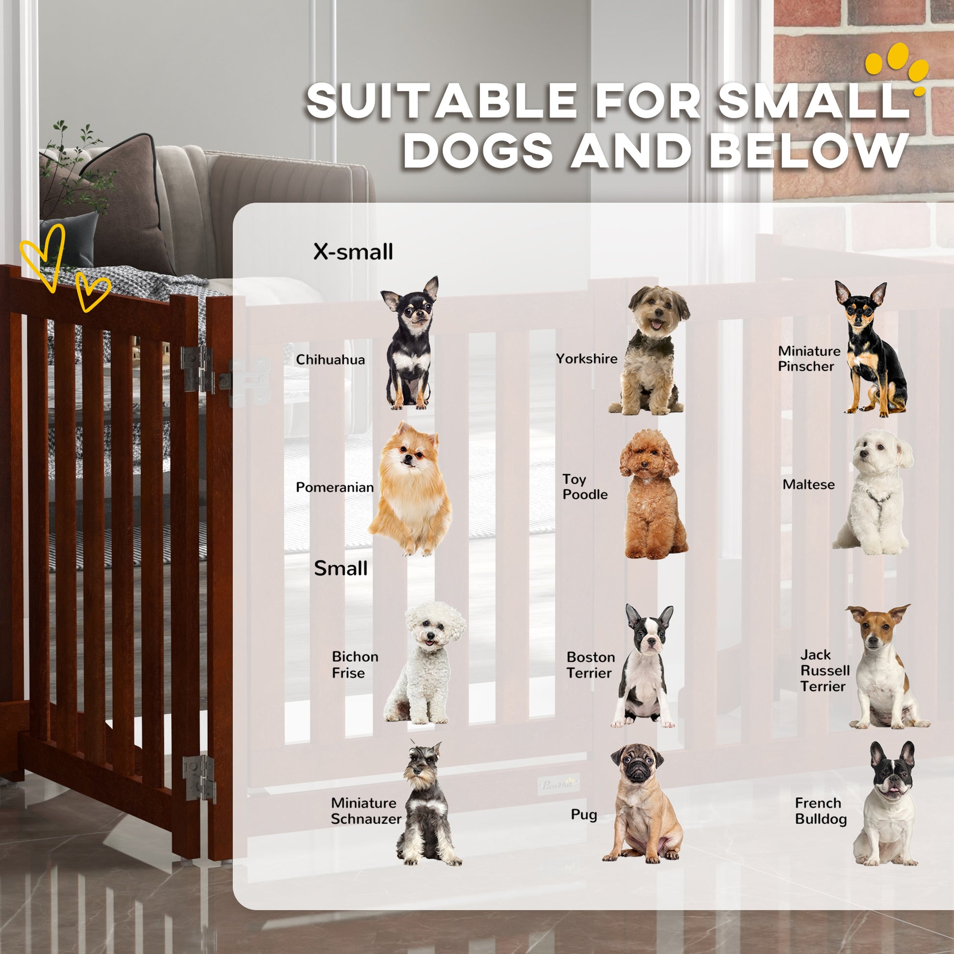 Foldable Dog Gate with Door, 4 Panels Fressstanding Pet Gate, Brown Houses, Kennels & Pens   at Gallery Canada