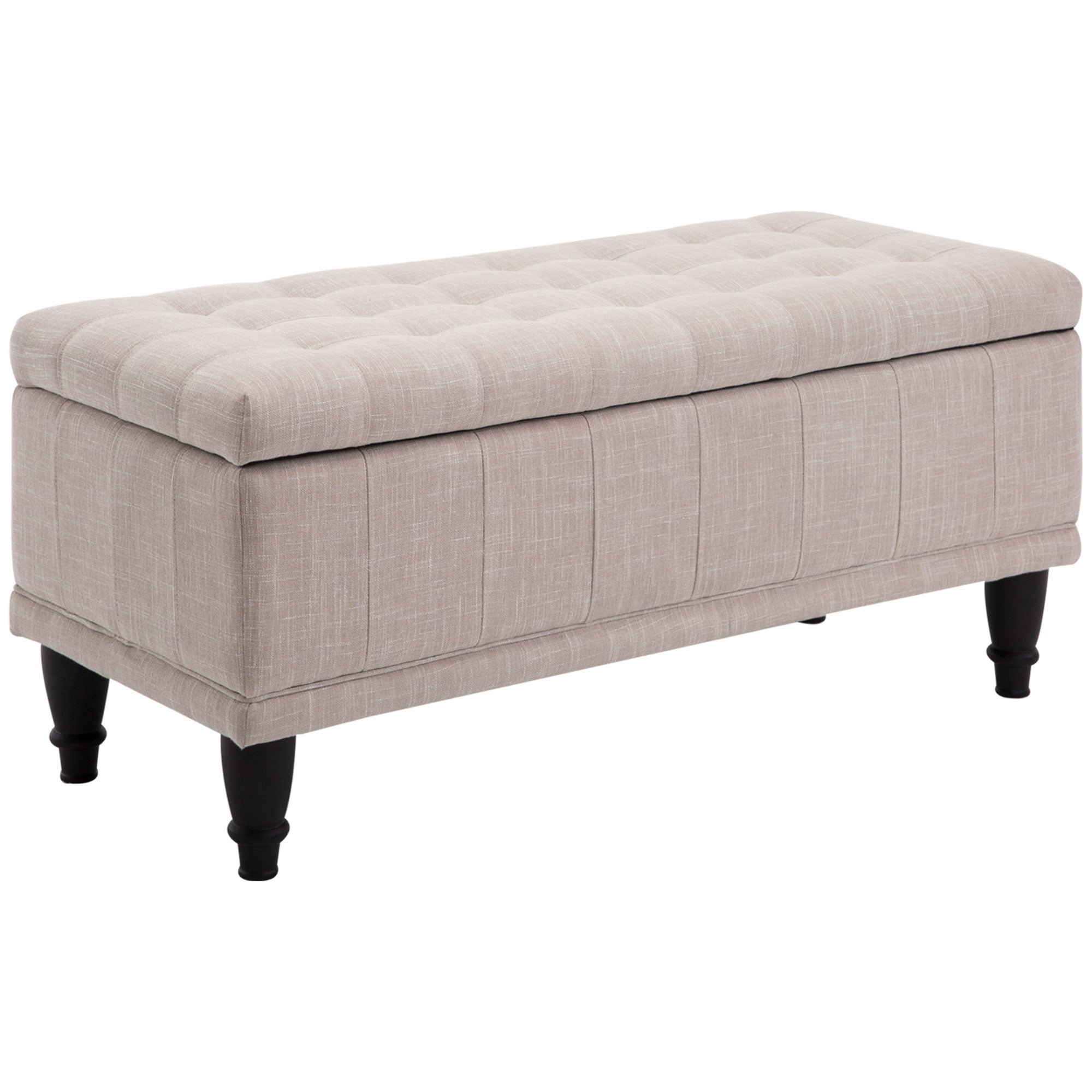 Storage Ottoman, Linen Fabric End of Bed Bench with Soft Close Lid, Button Tufted Storage Bench for Living Room, Entryway or Bedroom, 42