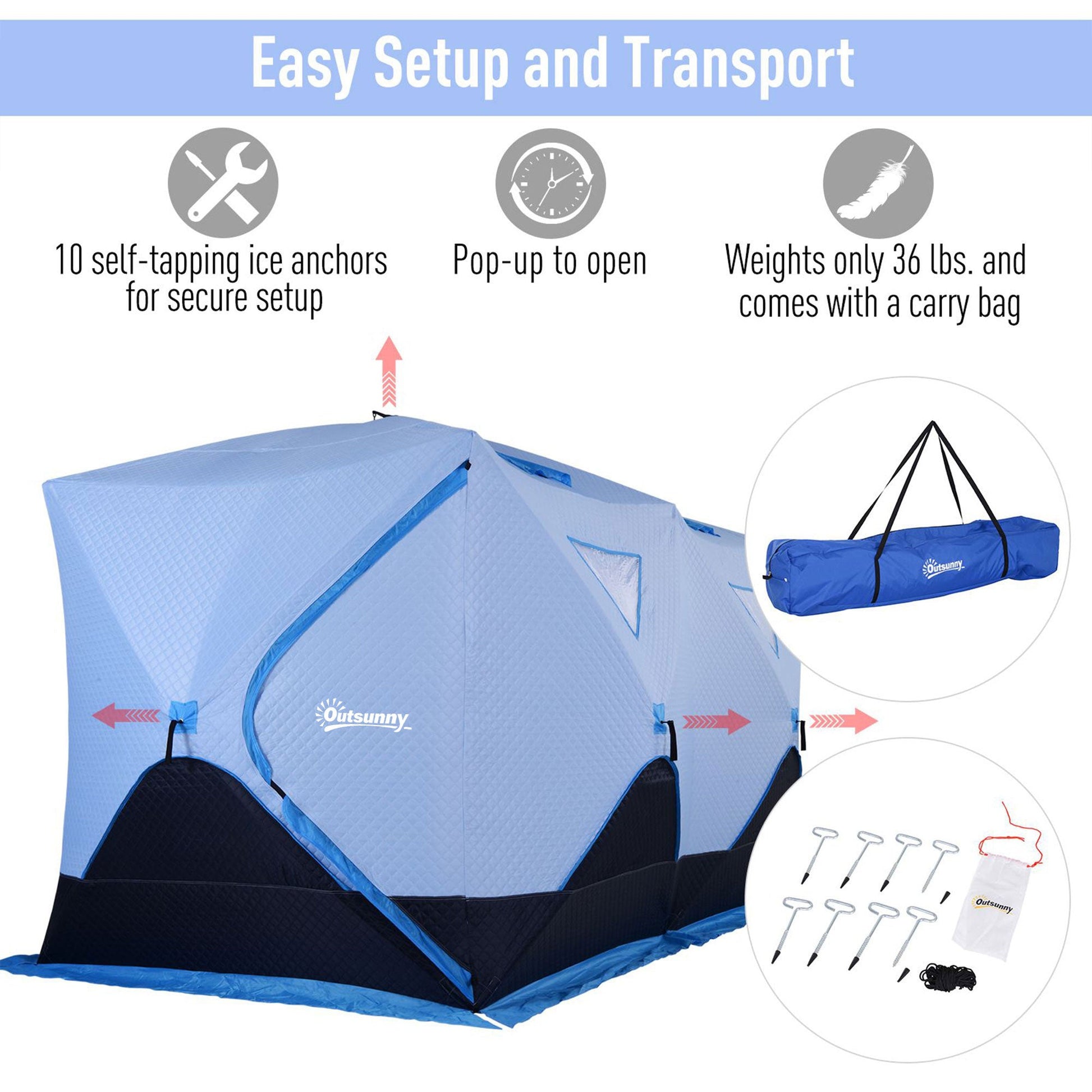 8-Person Pop-up Ice Fishing Tent, Insulated Ice Fishing Shelter with Ventilation Windows, Double Doors and Carry Bag, for Low-Temp -22℉ Ice Fishing Tents   at Gallery Canada