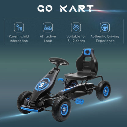 Ergonomic Kids Pedal Go Kart with Adjustable Seat, Rubber Wheels, Hand Brake, Ages 5-12, Blue Pedal Go Karts for Kids   at Gallery Canada