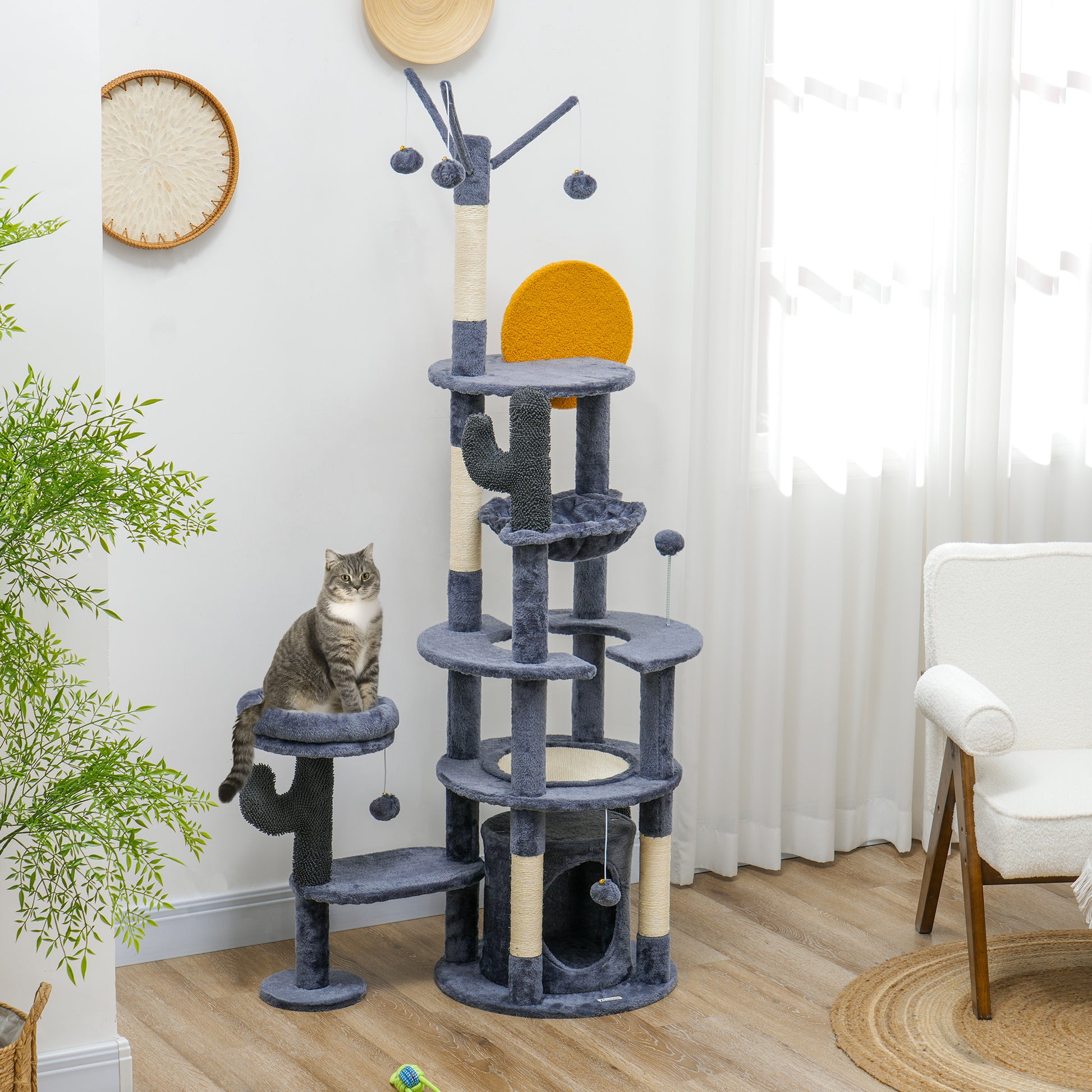 71" Cat Tree, Cat Tower with Scratching Posts, Sisal Pad, Cat Condo, Bed, Hammock, Platforms, Toy Balls, Dark Grey Cat Towers   at Gallery Canada