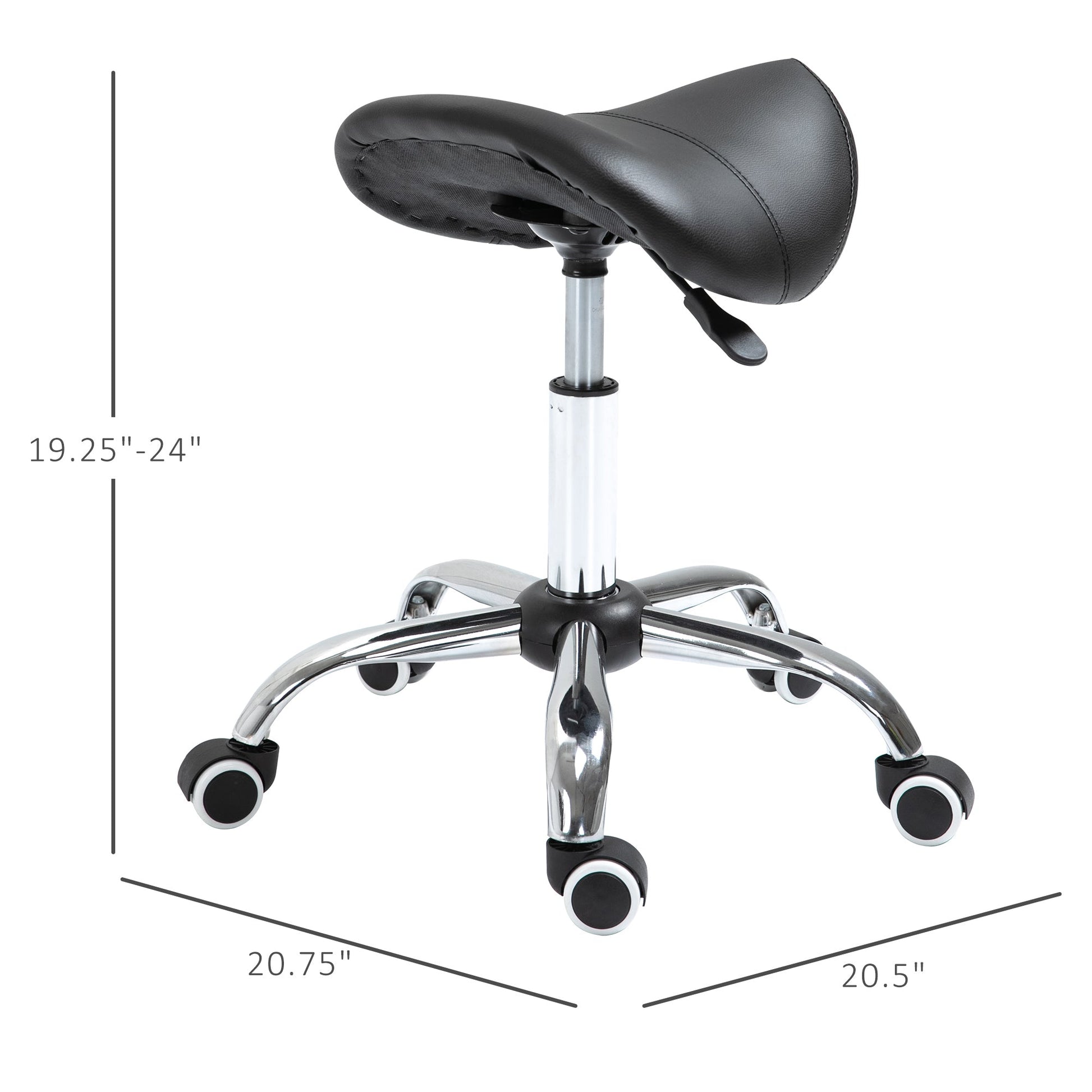 Adjustable Hydraulic Rolling Salon Stool Swivel Saddle Chair Spa Beauty Seat PU Leather, Black Salon Stools Black  at Gallery Canada