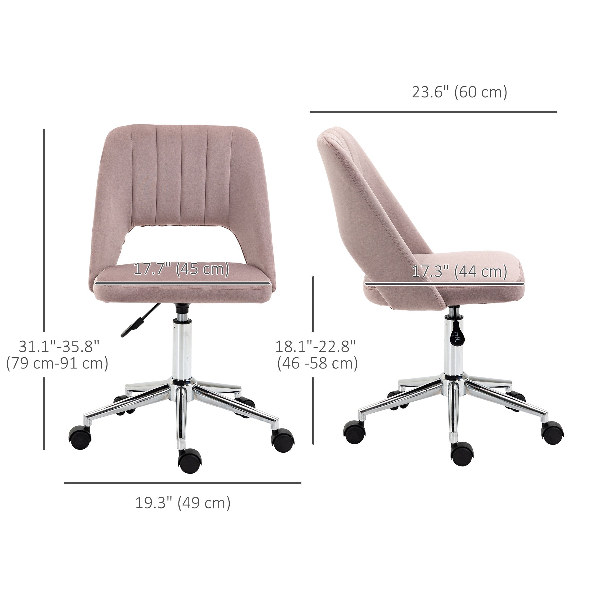 Mid Back Office Chair Velvet Fabric Swivel Scallop Shape Computer Desk Chair, Pink Office Chairs at Gallery Canada