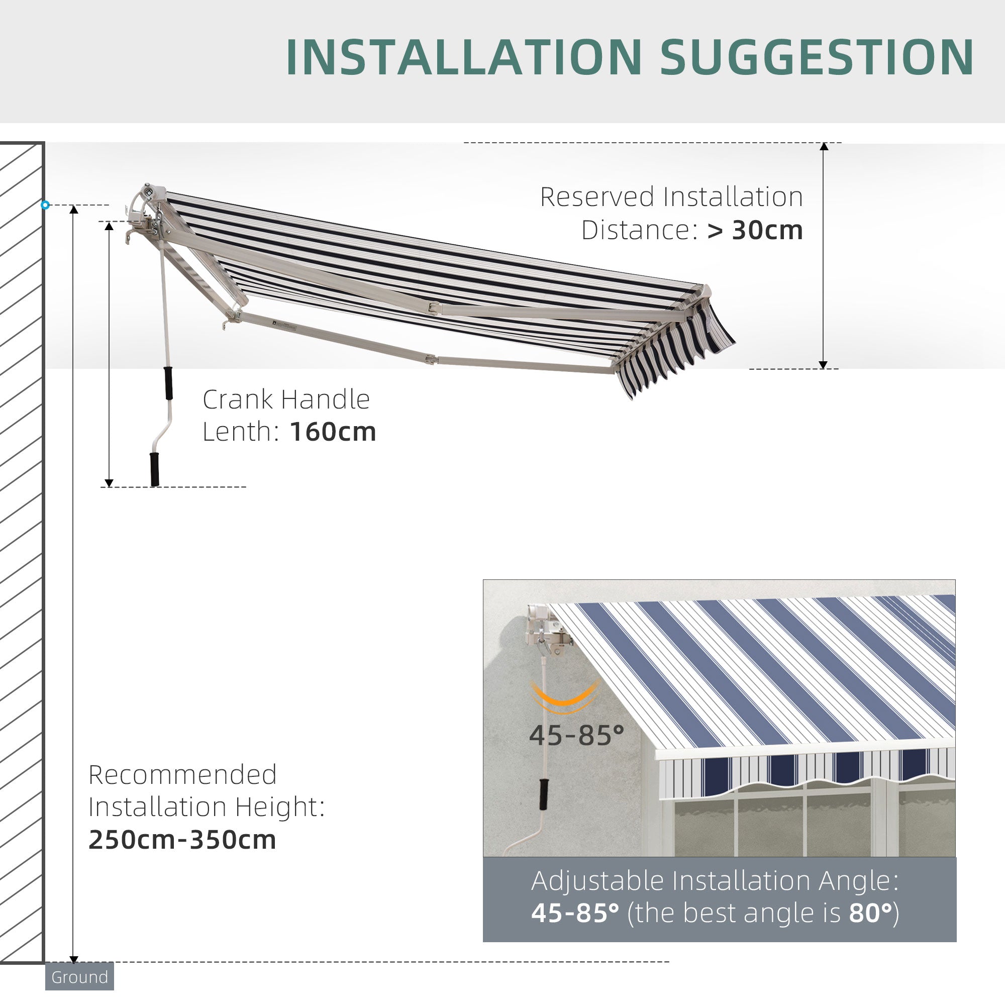 8' x 7' Retractable Patio Awning, UV & Water-Resistant, Aluminum Frame, Blue Deck Awnings   at Gallery Canada