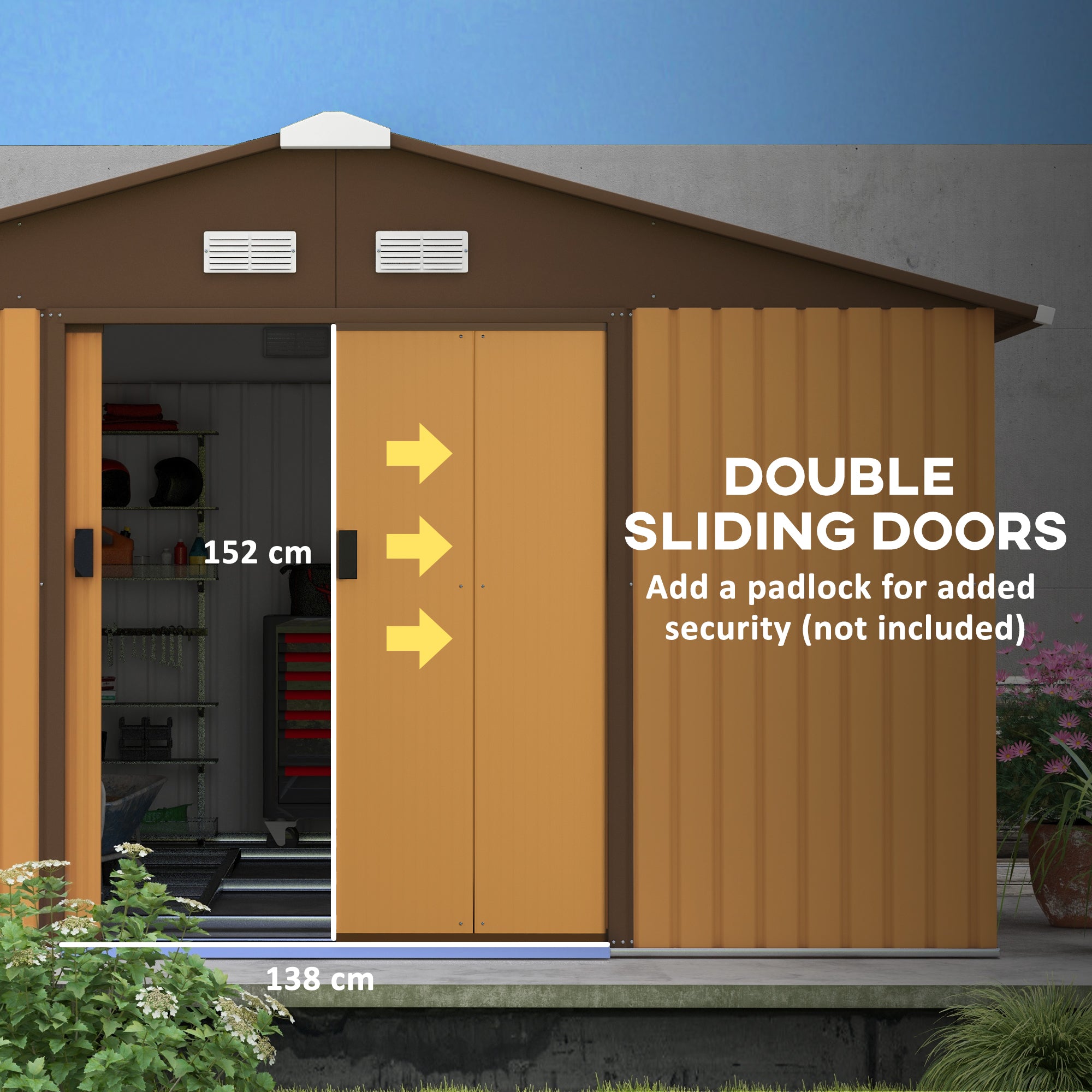 11' x 13'Garden Storage Shed w/ Foundation Kit Metal Tool Storage House w/ Double Doors Yellow Sheds at Gallery Canada