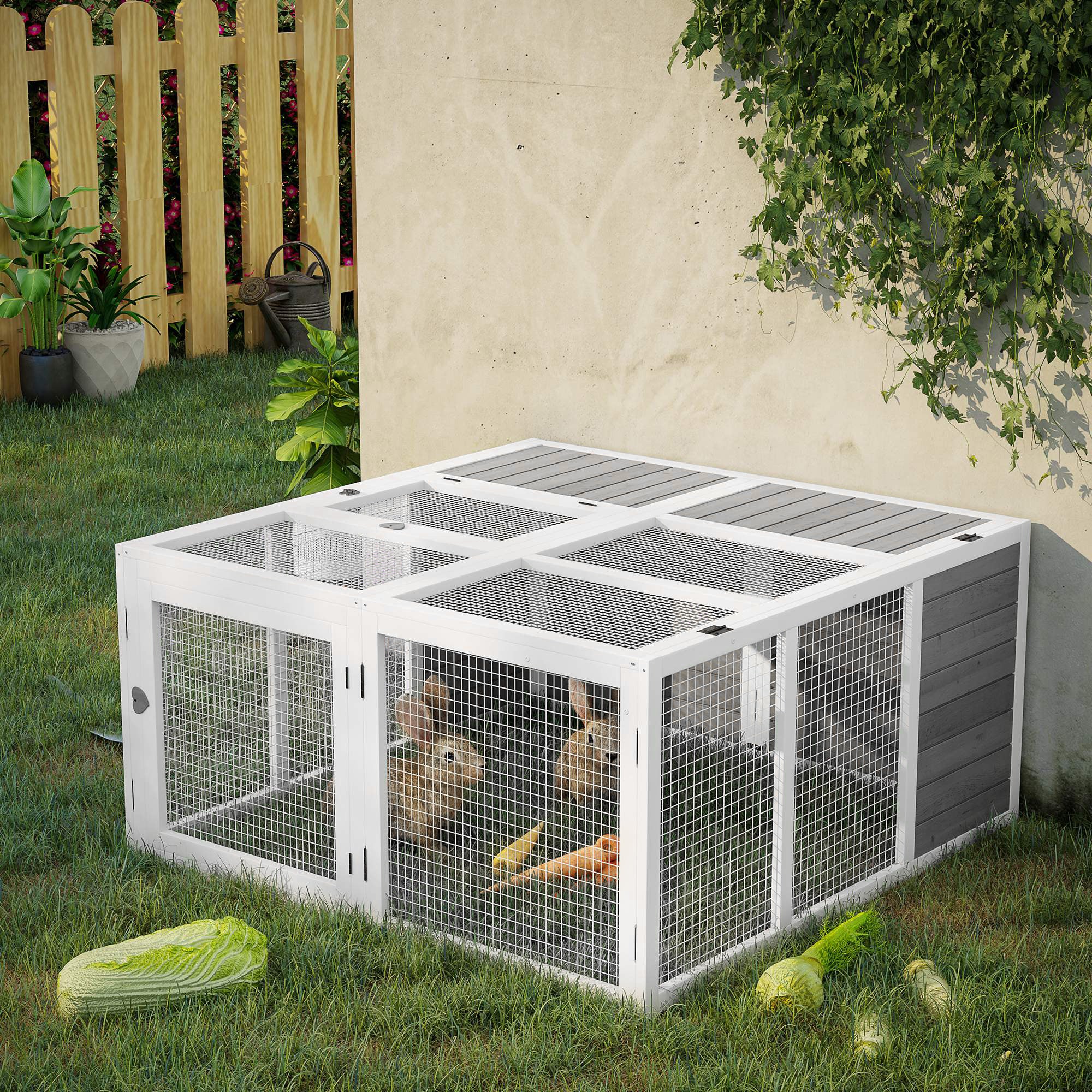 Rabbit Hutch with Openable Foldable Top, Door, for 1-4 Rabbits, for Outdoor, Backyard, Garden, Grey Rabbit Hutch   at Gallery Canada