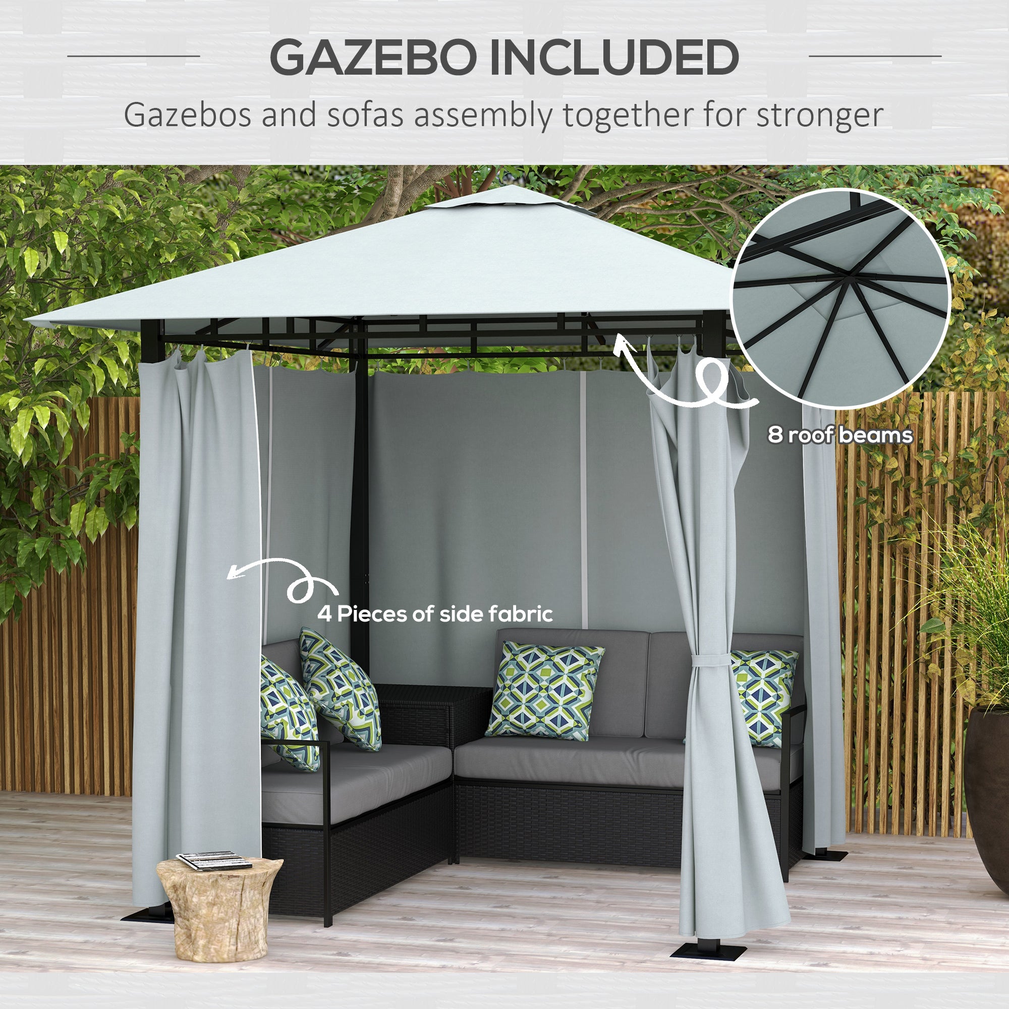 Patio Furniture Set with Gazebo, Outdoor PE Rattan Wicker Conversation Sofa with Storage Corner Table, Cushion, for Backyard, Porch, Poolside, Balcony, Grey Patio Furniture Sets at Gallery Canada