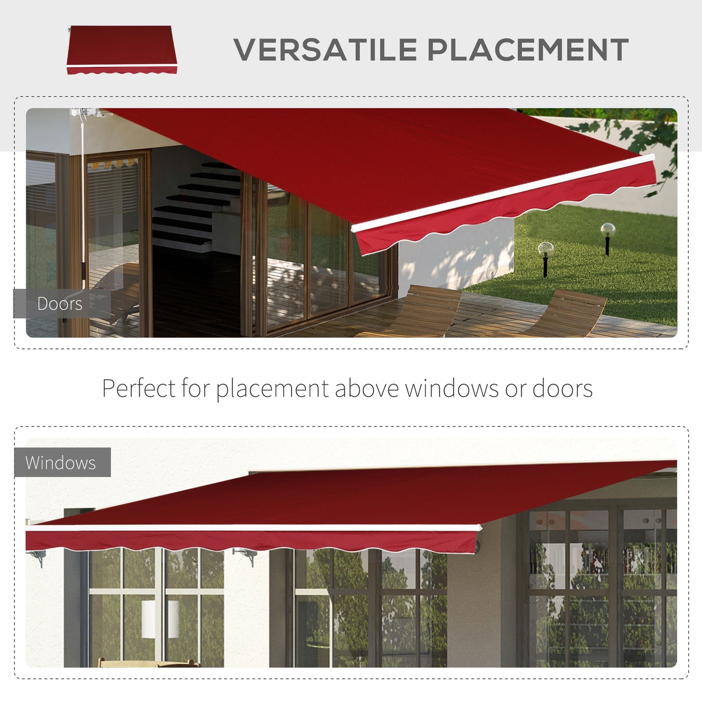 8'x7' Patio Awning Manual Retractable Sun Shade Outdoor Deck Canopy Shelter, Wine Red Deck Awnings   at Gallery Canada