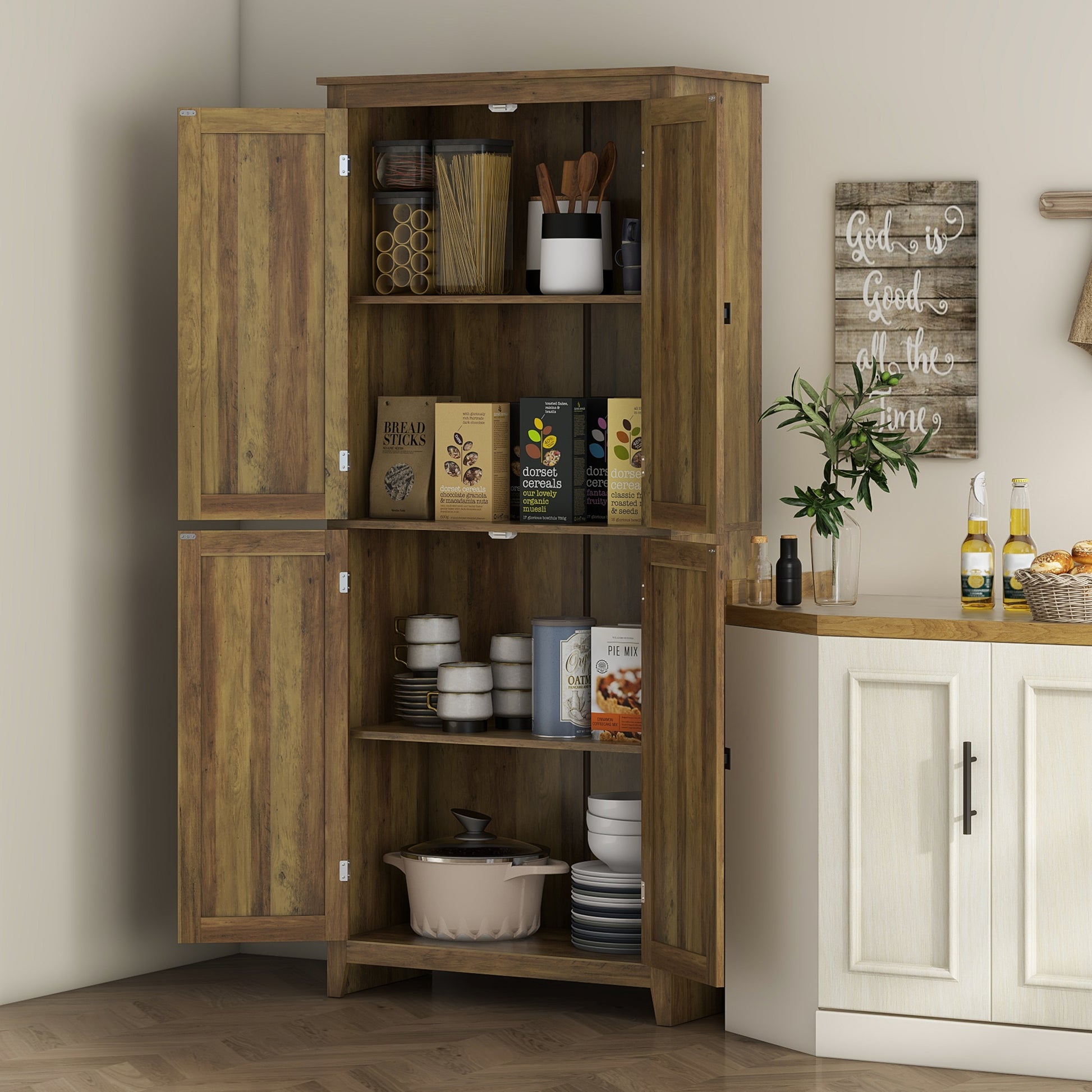 72" Freestanding Storage Cabinet, Kitchen Pantry Cabinet with Doors and Shelves for Dining Room, Brown Kitchen Pantry Cabinets Brown  at Gallery Canada