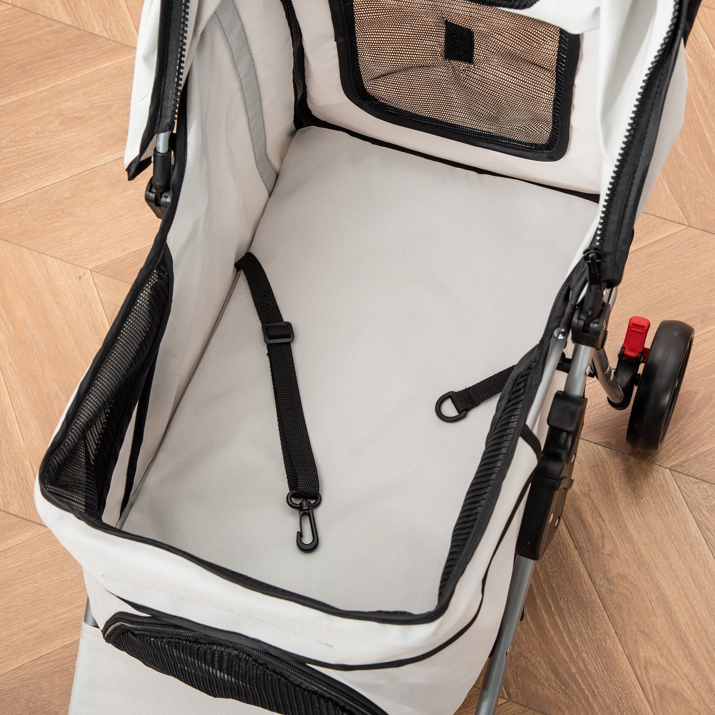 Foldable Pet Stroller Carrier with 4 Wheels, Cup Holder, Storage Basket, Grey Dog Bike Trailers & Strollers   at Gallery Canada