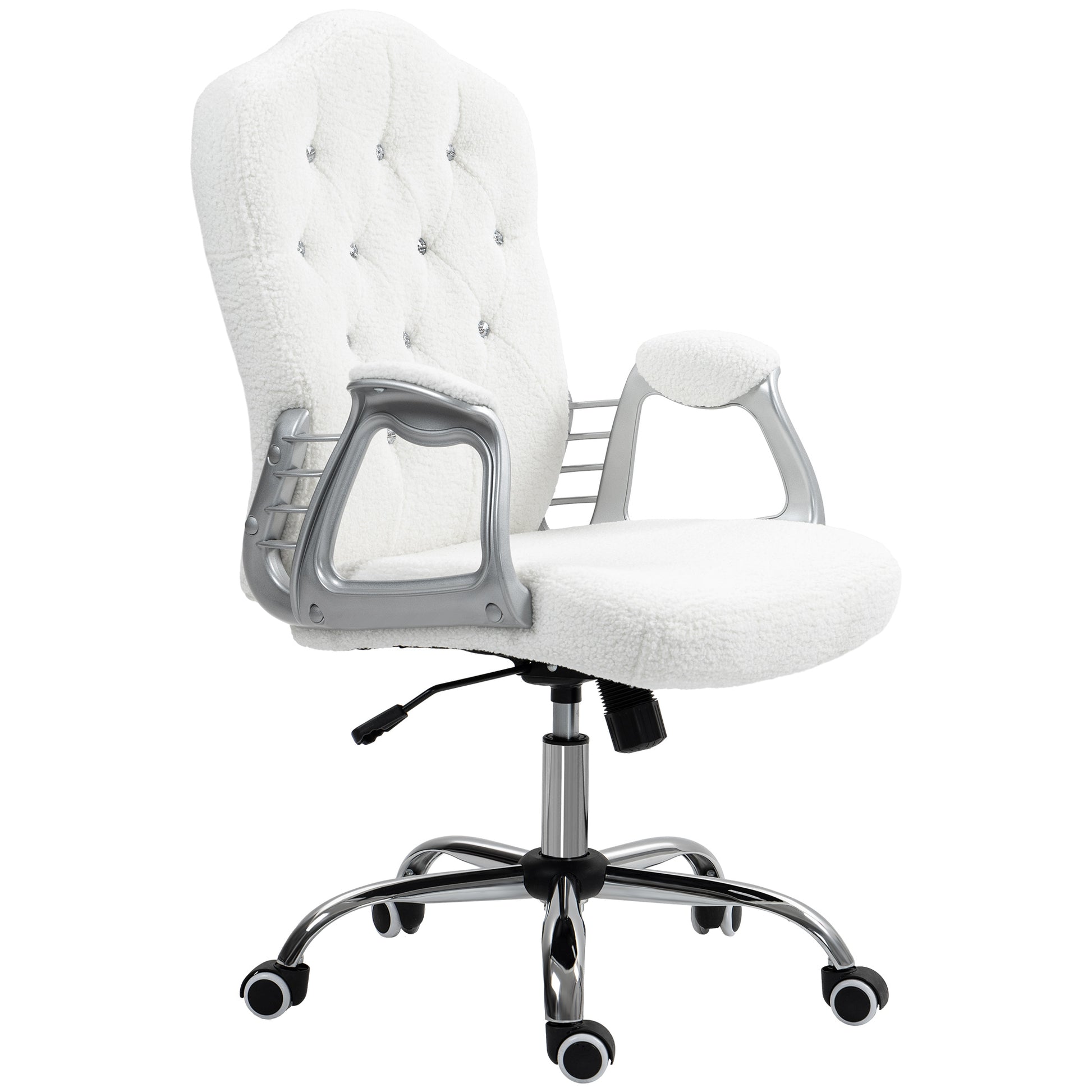 Velvet Computer Chair, Button Tufted Desk Chair with Swivel Wheels, Adjustable Height White Executive & Manager Chairs   at Gallery Canada