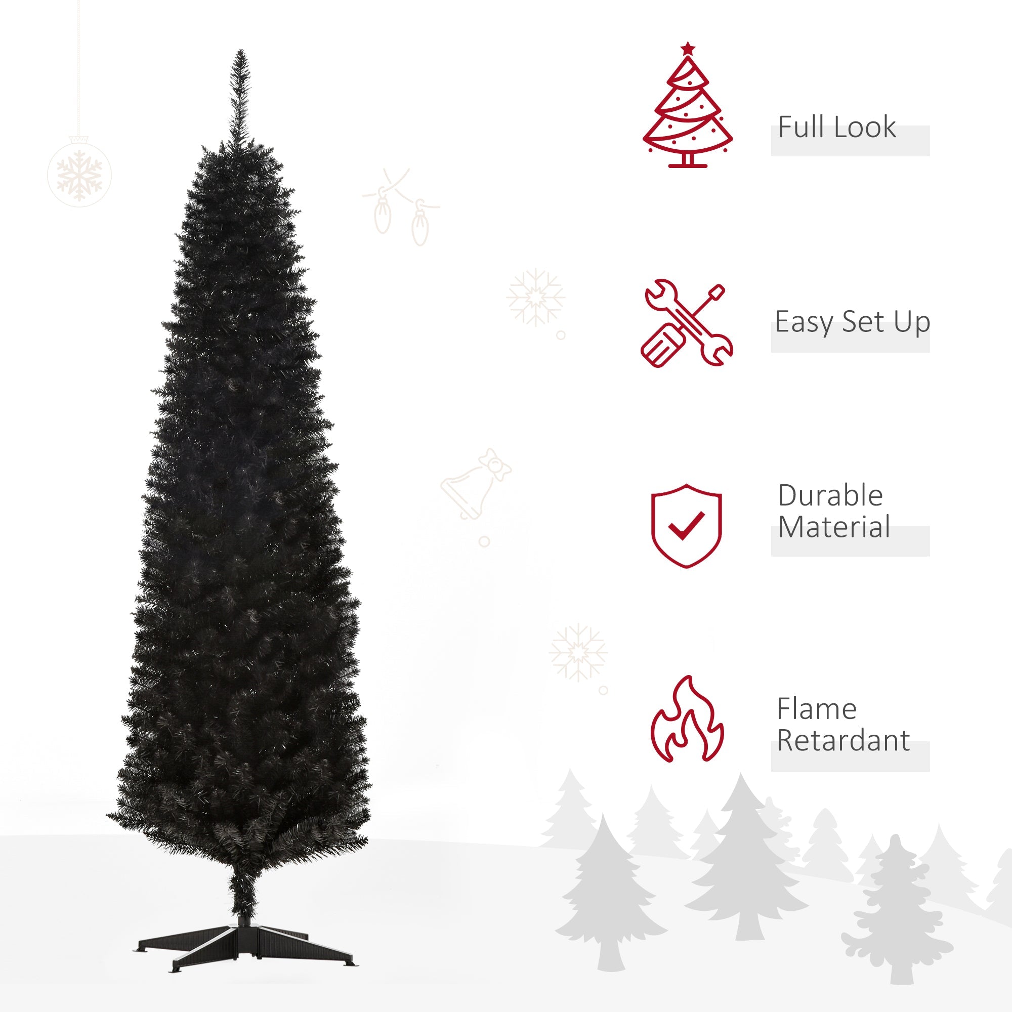 6 Pencil Christmas Tree, Slim Artificial Xmas Tree with Realistic Branches, Sturdy Metal Stand, Black Pencil Christmas Trees   at Gallery Canada