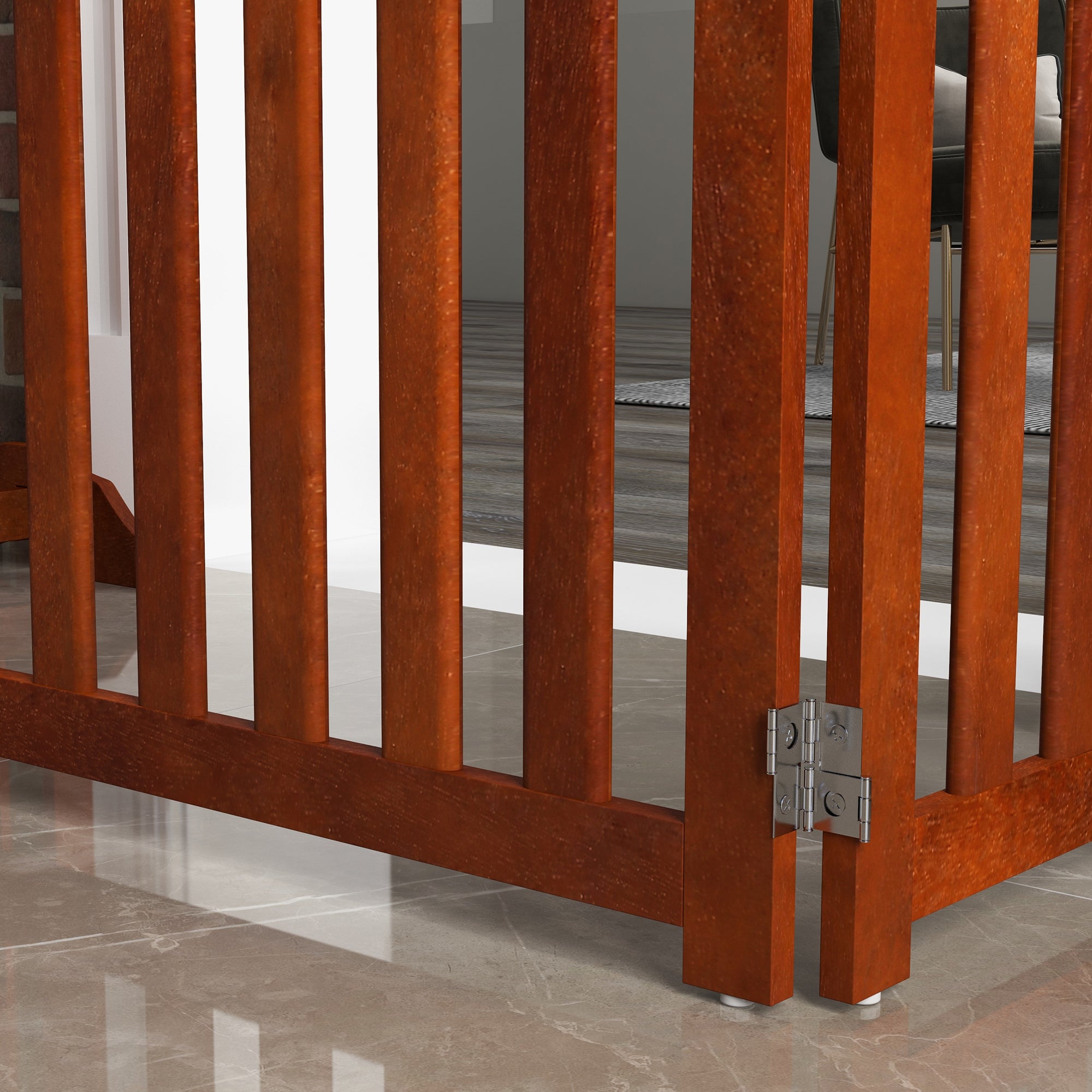Foldable Dog Gate with Door, 4 Panels Fressstanding Pet Gate, Brown Houses, Kennels & Pens at Gallery Canada