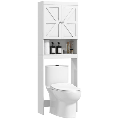 Over The Toilet Cabinet, Modern Bathroom Above Toilet Storage with Barn Doors and Open Shelf, White Over The Toilet Storage   at Gallery Canada