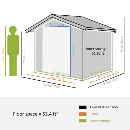 9.1' x 6.4' x 6.3' Garden Storage Shed w/Floor Foundation Outdoor Patio Yard Metal Tool Storage House w/ Double Doors Sheds   at Gallery Canada