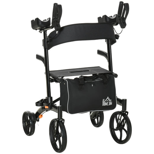 Aluminum Upright Walker with 10'' Wheels, Seat and Backrest, Folding Rollator Walker with Storage Bag, Black - Gallery Canada