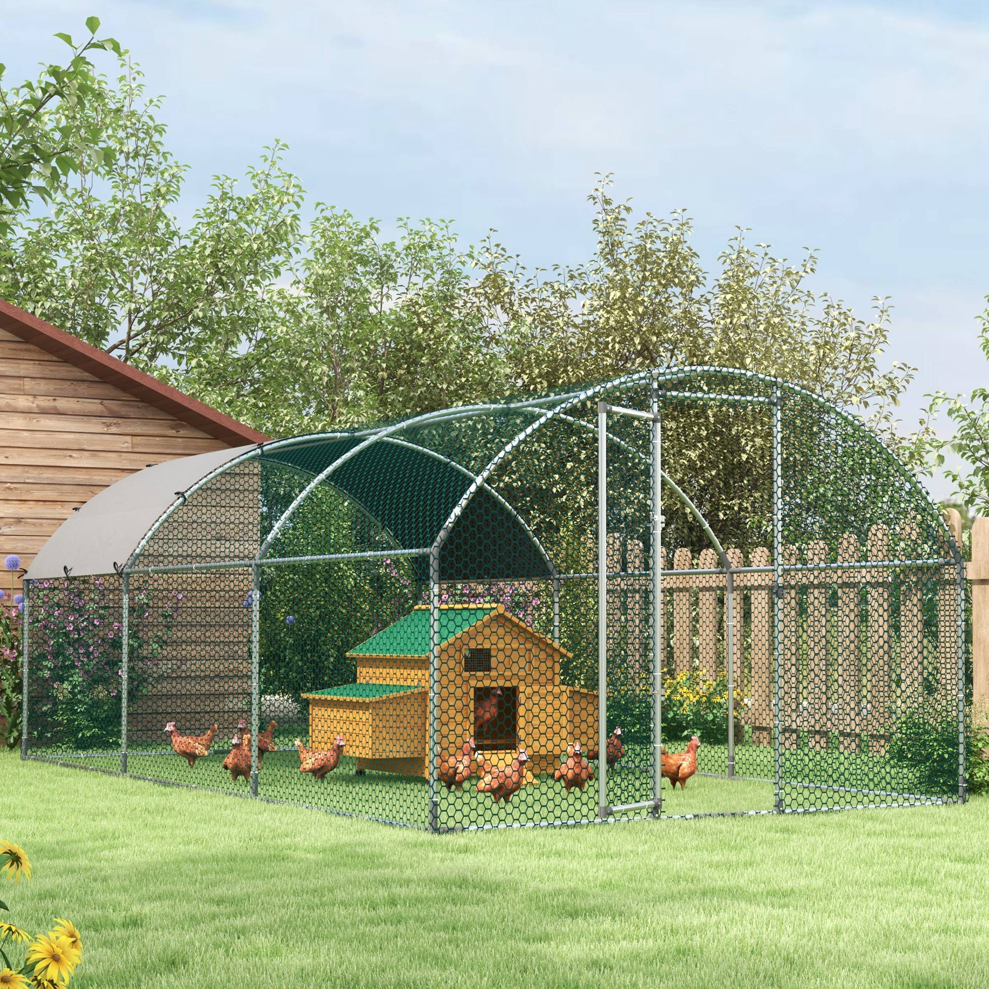 Galvanized Large Metal Chicken Coop Cage Walk-in Enclosure Poultry Hen Run House Playpen Rabbit Hutch with Cover for Outdoor Backyard 9.2' x 18.7' x 6.5' Silver Chicken Coops at Gallery Canada
