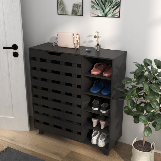 Shoe Cabinet, 21 Pair Shoe Storage Cabinet Organizer with 5-tier Double Door Cupboard and 5-tier Open Shelves Shoe Storage Cabinets & Racks Black  at Gallery Canada