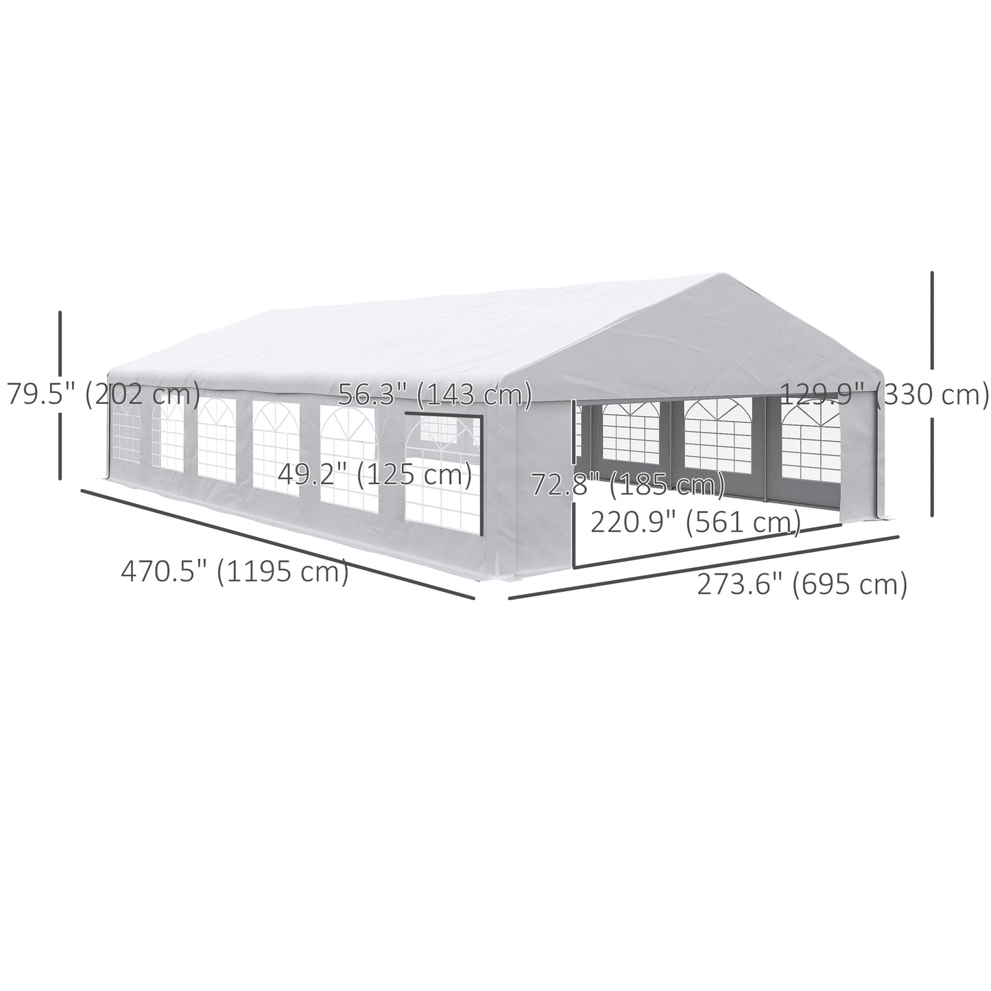 23' x 39' Party Tent, Heavy Duty Outdoor Canopy Tent Shelter with 2 Doors and 12 Windows for Parties, Events, White Gazebos at Gallery Canada