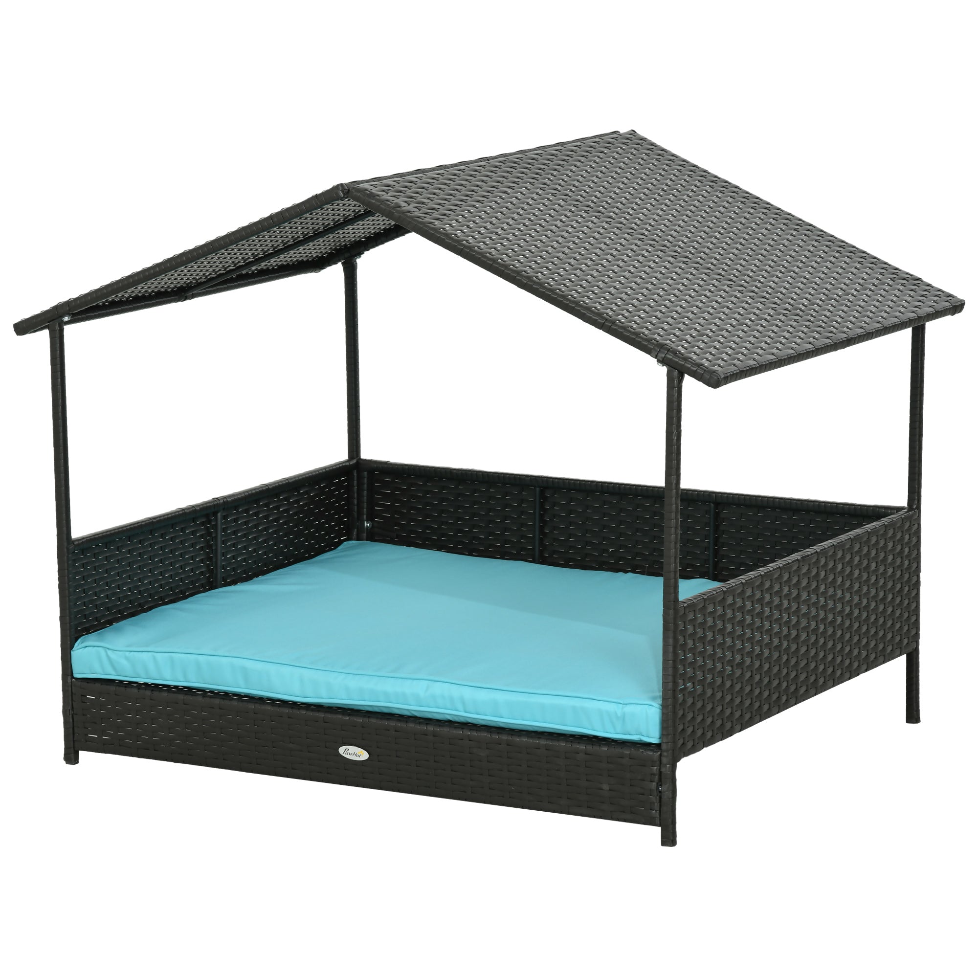 Outdoor Dog House Wicker Dog Bed with Soft Cushion Washable Cover, for Medium Large Dogs Indoor Outdoor, Blue Houses, Kennels & Pens Blue, Dark Brown at Gallery Canada
