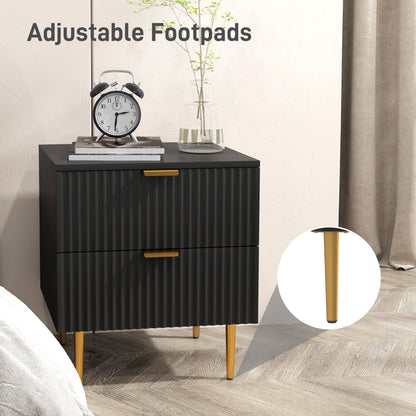 Bedside Table, Modern Nightstand with 2 Drawers, Side End Table with Metal Legs for Living Room, Bedroom, Black Bedside Tables   at Gallery Canada