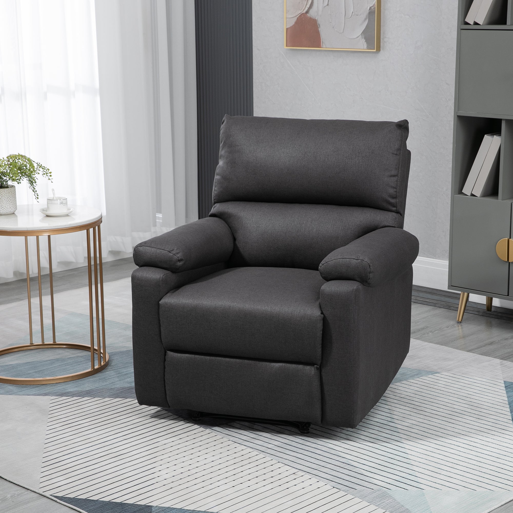 Recliner Chair, Manual Reclining Chair with Footrest, Padded Seat for Living Room, Bedroom, Study, Dark Grey Single Sofas   at Gallery Canada