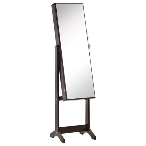 Jewelry Cabinet Floor Standing, Lockable Jewelry Organizer with Full-Length Mirror, 3 Angle Adjustable, Brown