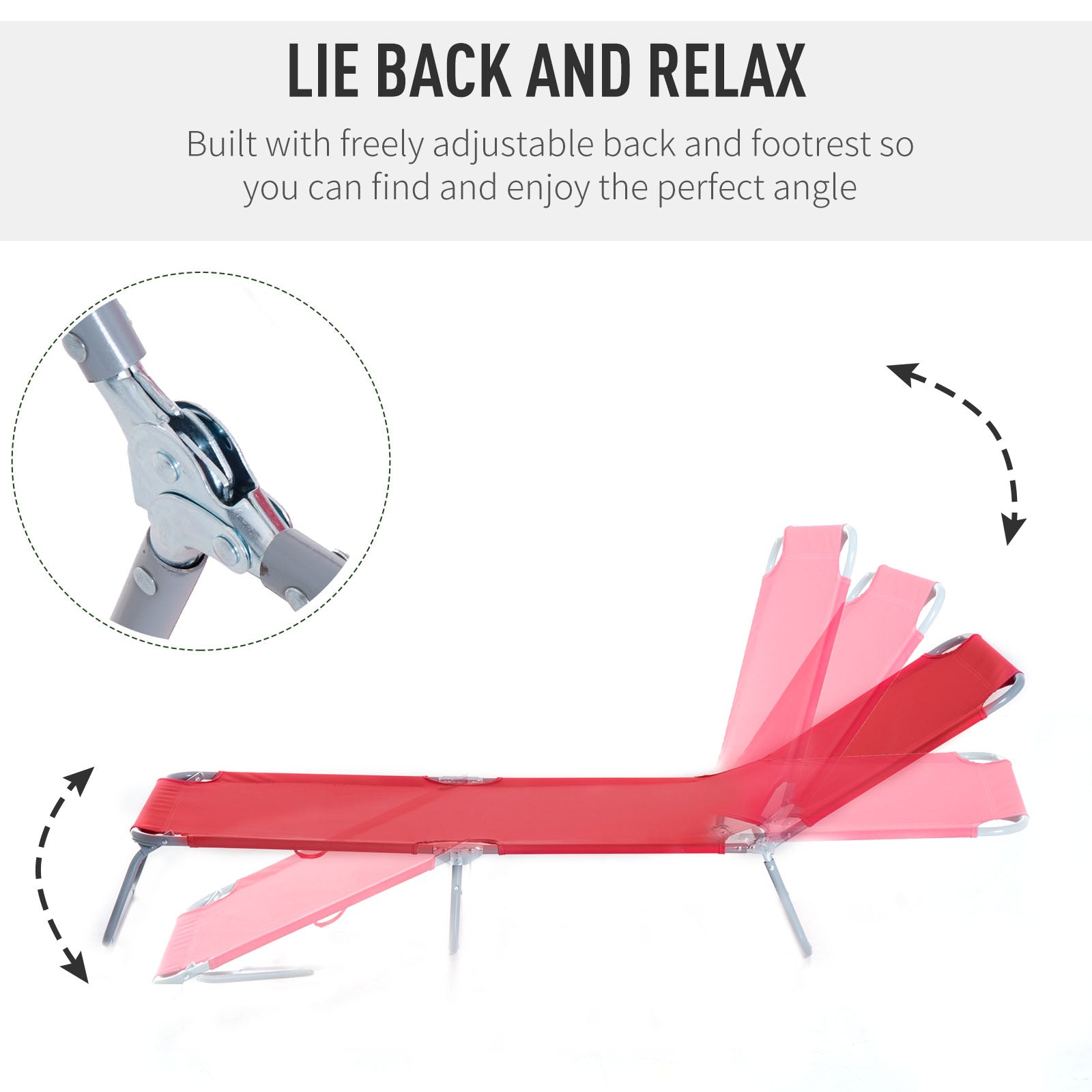 Folding Outdoor Lounge Chair, Portable Reclining Beach Lounger with Breathable Mesh Fabric, Sun Lounge Bed Camping Cot for Patio, Garden, Poolside, Red Lounger Chairs at Gallery Canada