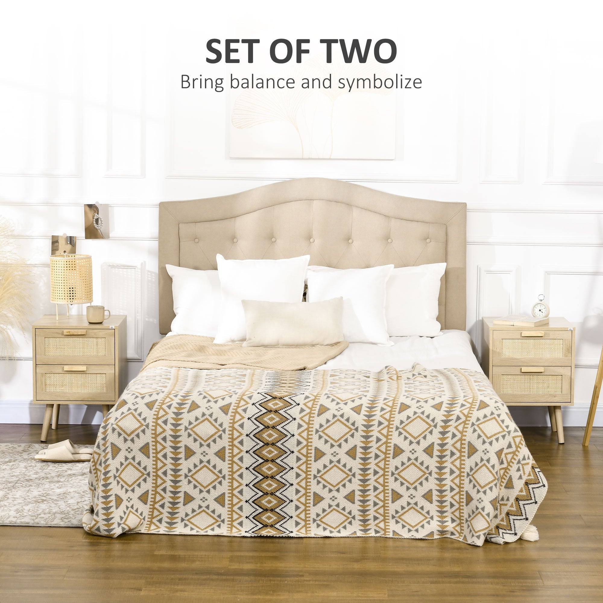 Boho Design Nightstand Set of 2, Side End Table with 2 Drawers for Living Room, Bedroom Bedside Tables   at Gallery Canada