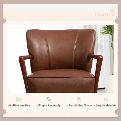 Accent Chair, Modern Armchair, Faux Leather Upholstered Living Room Chair with Wood Legs and Wide Padded Seat, Brown Accent Chairs   at Gallery Canada