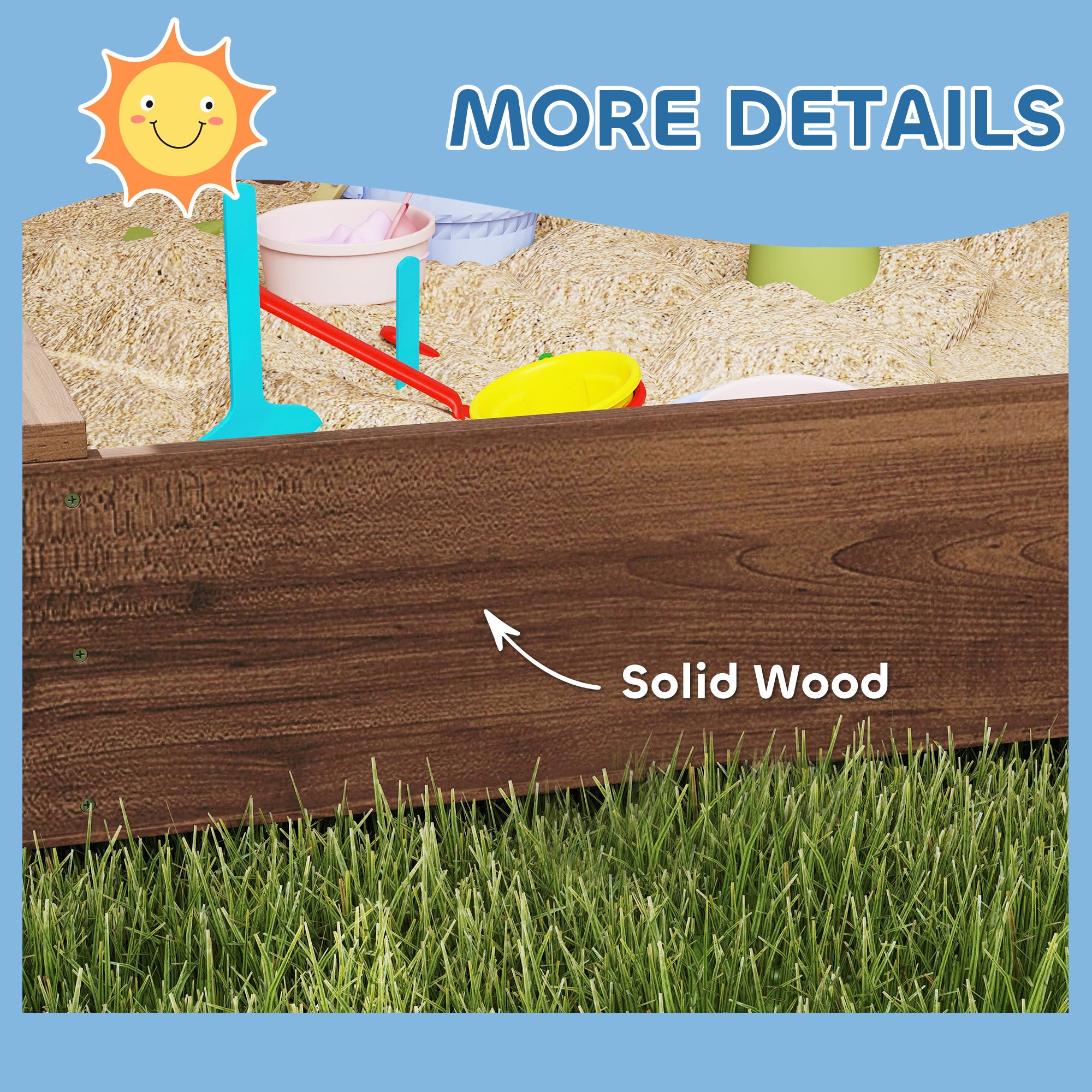 Kids Sandbox with Full Covered Canopy, Bench Seats, Bottom Liner, for Ages 3-6, 56