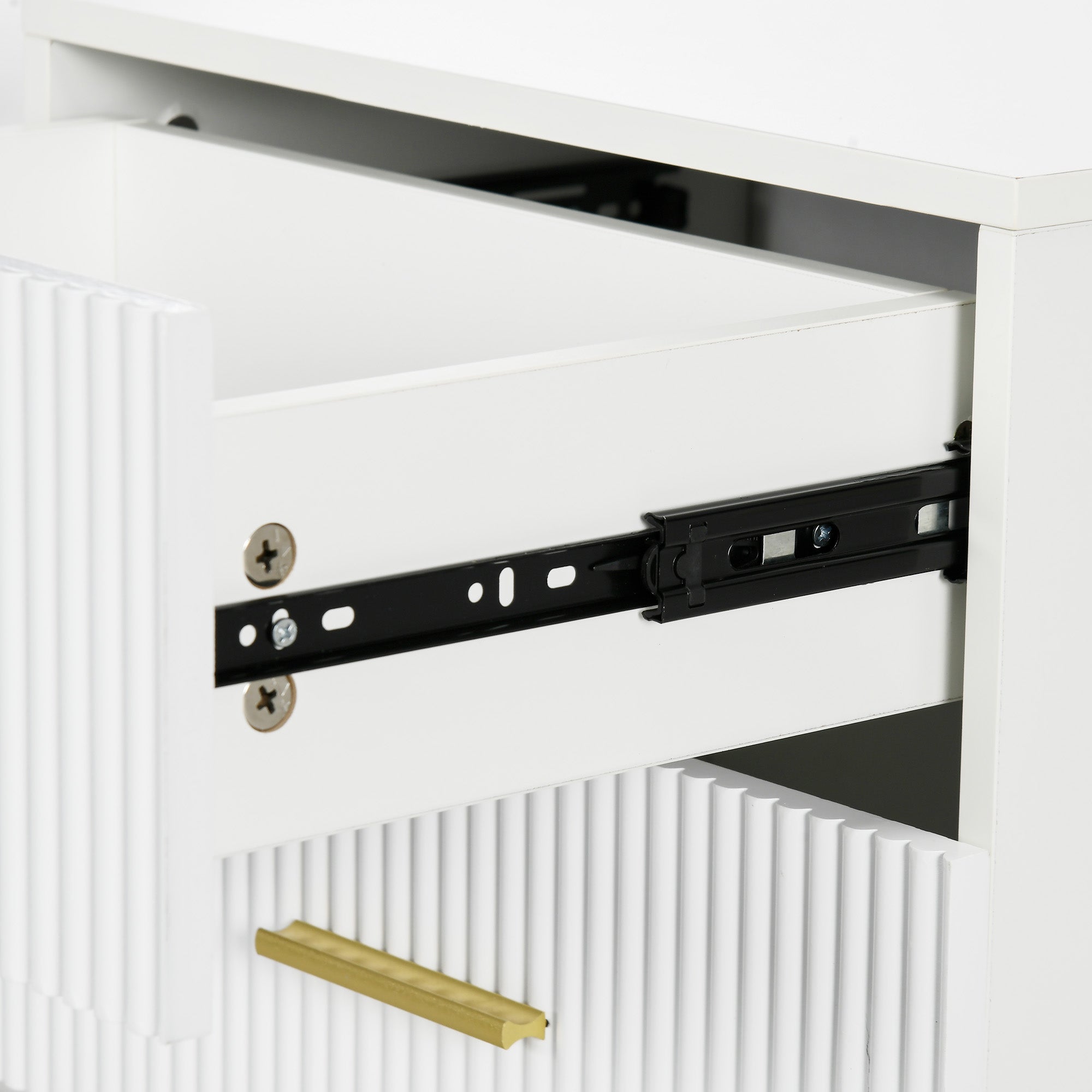 2 Pieces Nightstands with Storage, Modern Bedside Tables with 2 Fluted Drawers and Gold Legs for Bedroom, White Bedside Tables at Gallery Canada
