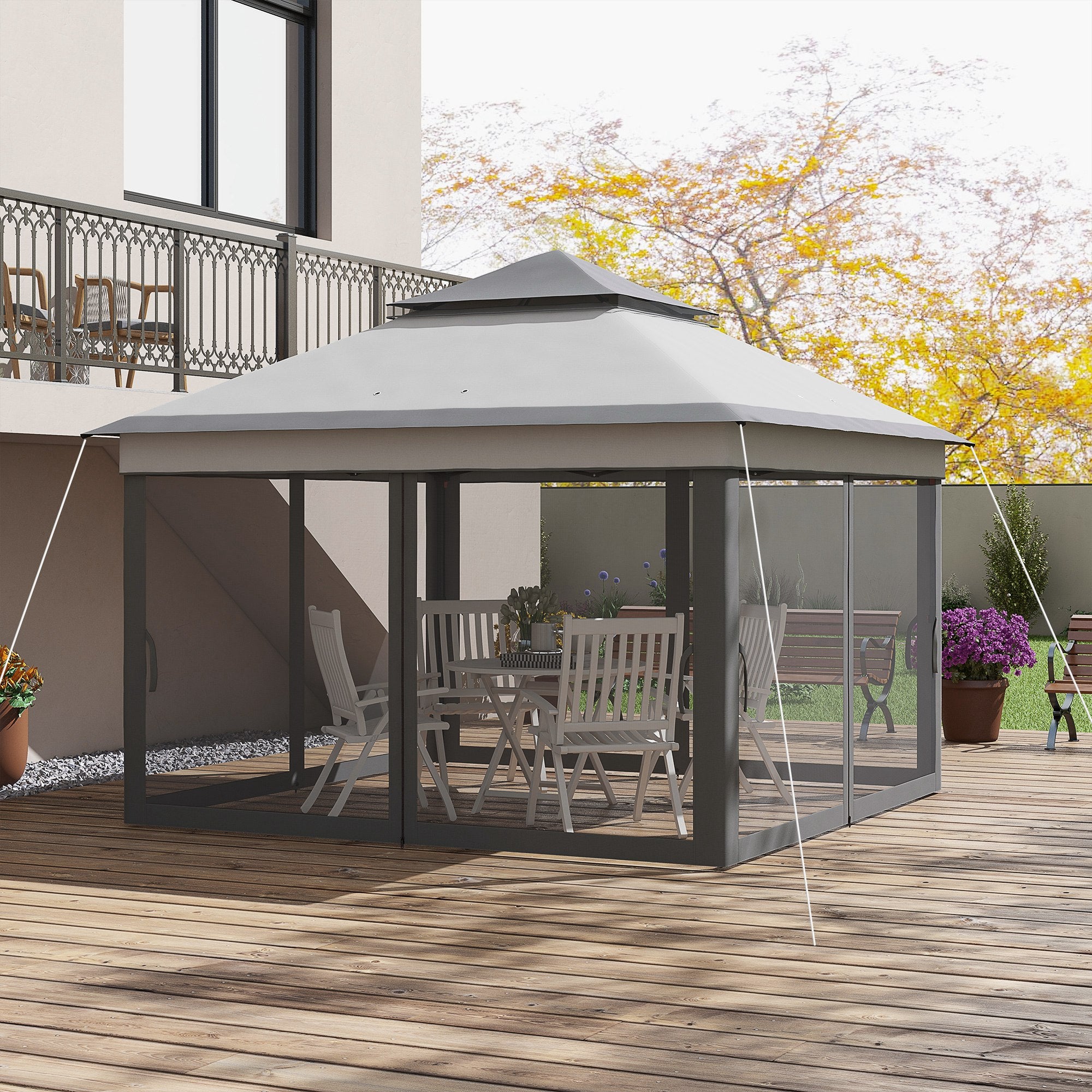 10.7 x 10.7ft Pop Up Gazebo, Adjustable Instant Sun Shelter with UV30+ Roof Cover, Removable Mesh Curtains, Light Grey Pop Up Canopies at Gallery Canada