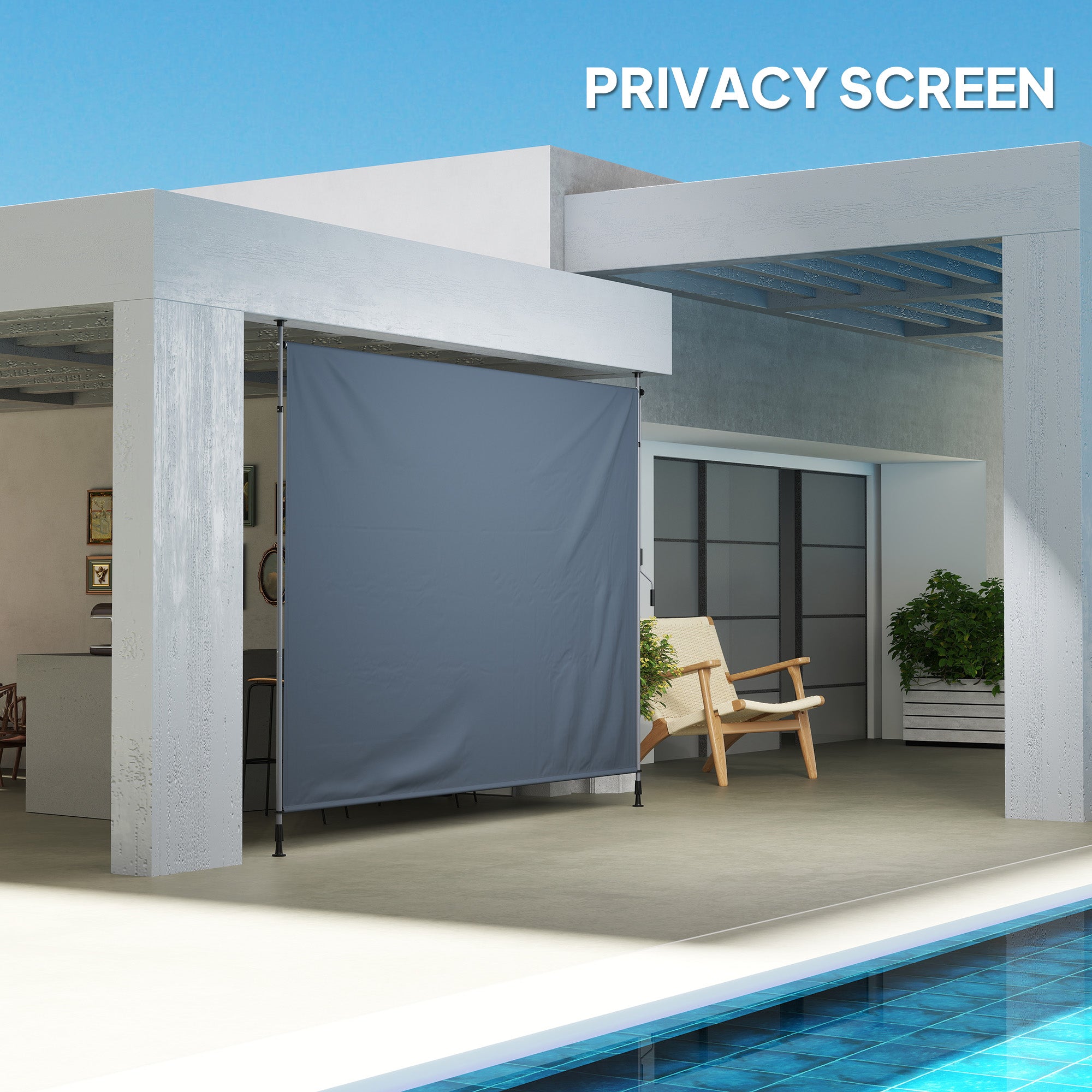 11.5' x 10' Manual Retractable Patio Awning, Outdoor Privacy Screen with UPF30+ &; Water-Resistant Fabric, Dark Grey Patio Awnings at Gallery Canada