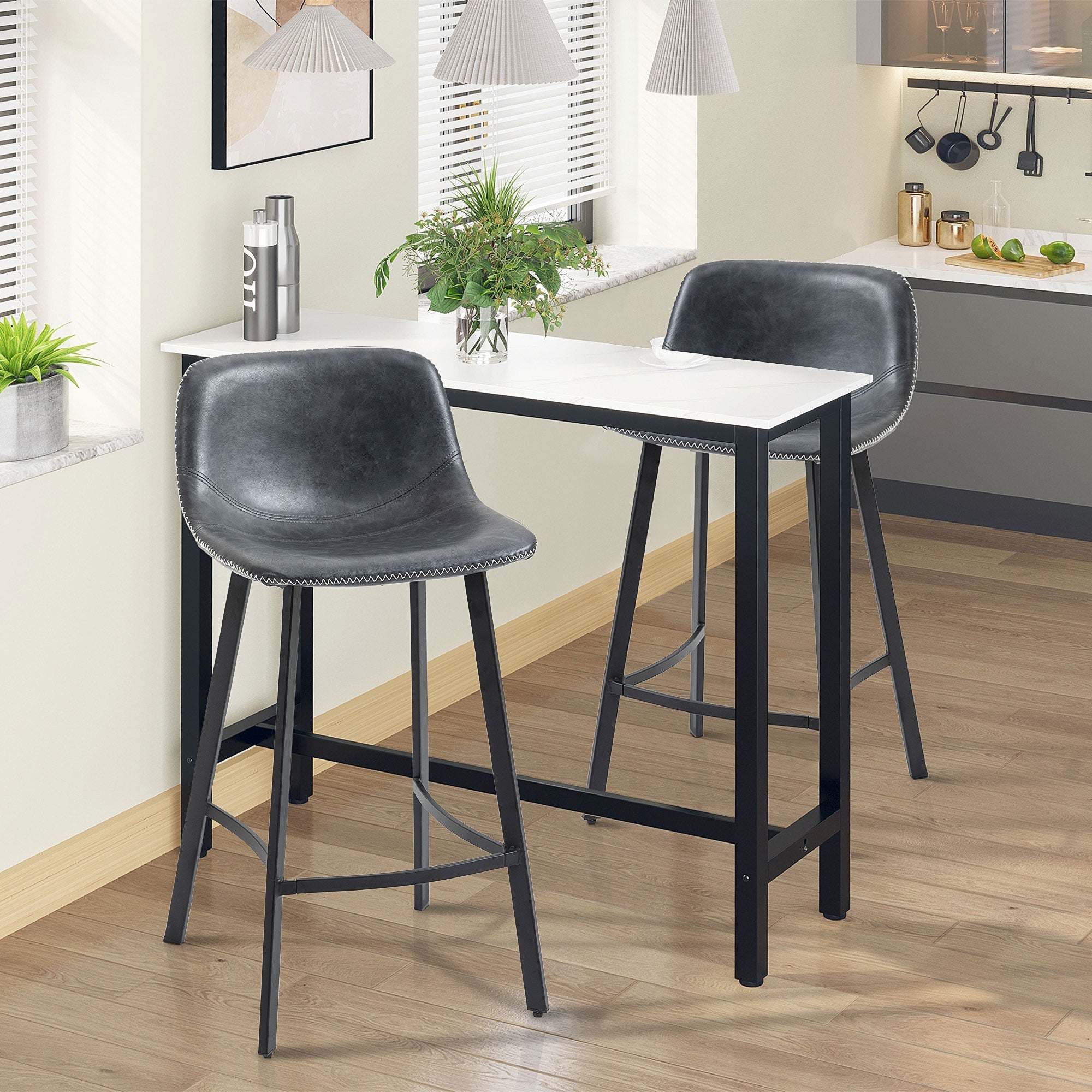 Counter Height Stools Set of 2, Upholstered Kitchen Stool with Back and Steel Legs Bar Stools   at Gallery Canada