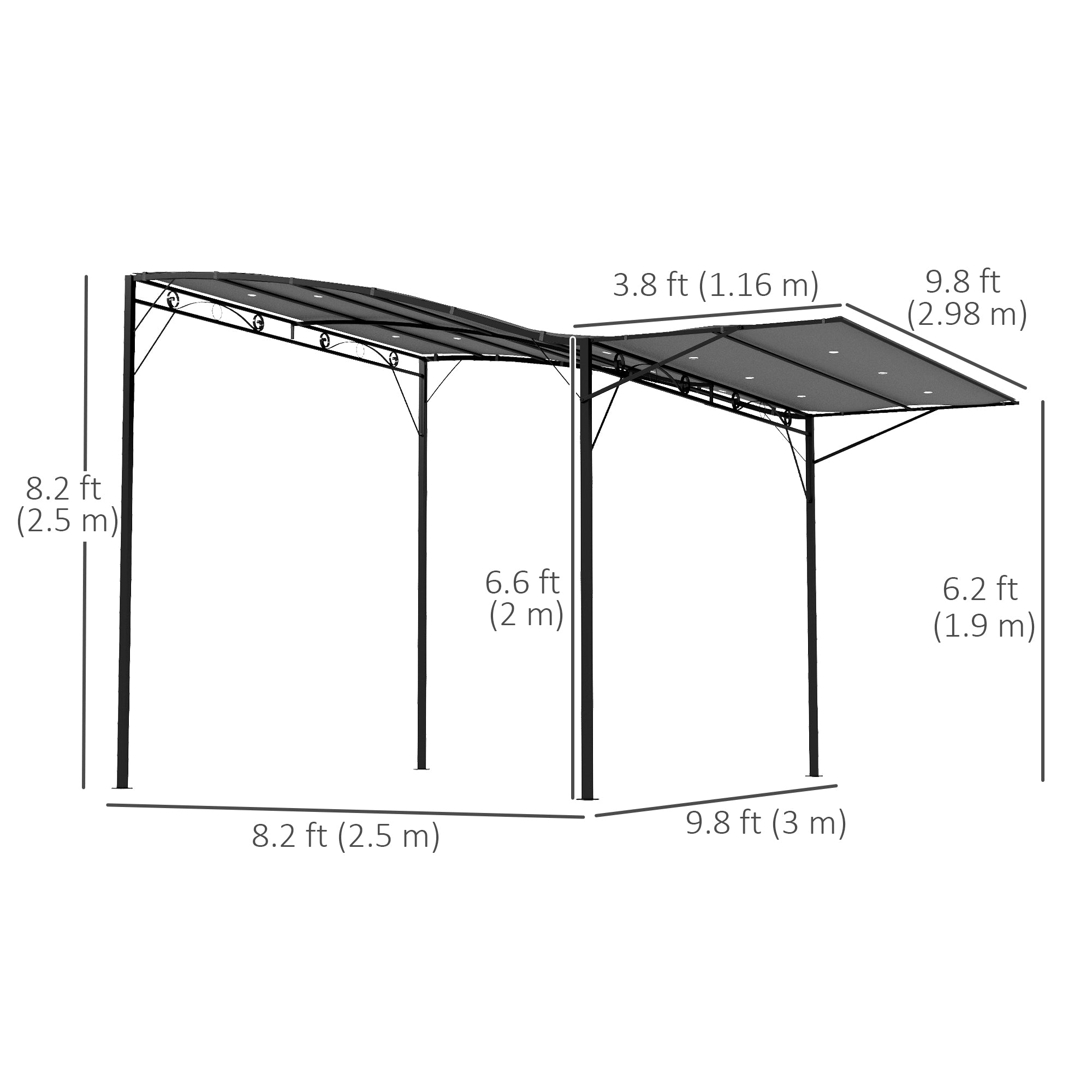 10x8ft Patio Metal Gazebo with Extendable Side Awning, Outdoor Shelter Shade Canopy Deck Awning, Dark Grey Pergolas at Gallery Canada