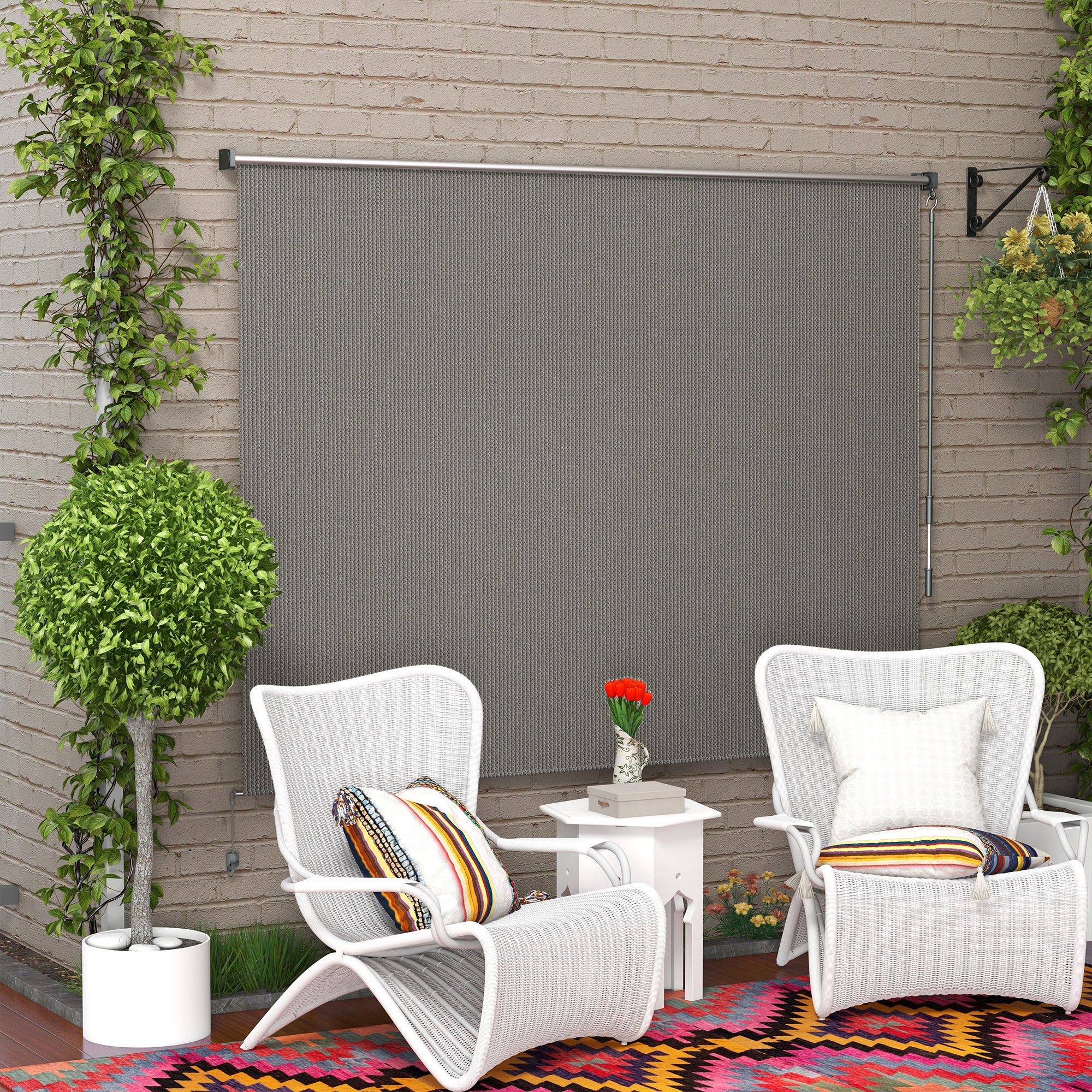 8' x 6' Patio Door Blinds, Outdoor Roller Shades, Cordless Roll Up Shade for Porch Gazebo, Light Grey Side Awnings at Gallery Canada