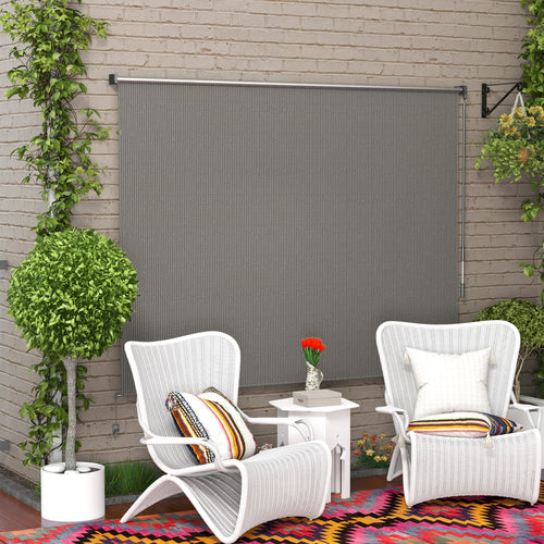 8' x 6' Patio Door Blinds, Outdoor Roller Shades, Cordless Roll Up Shade for Porch Gazebo, Light Grey