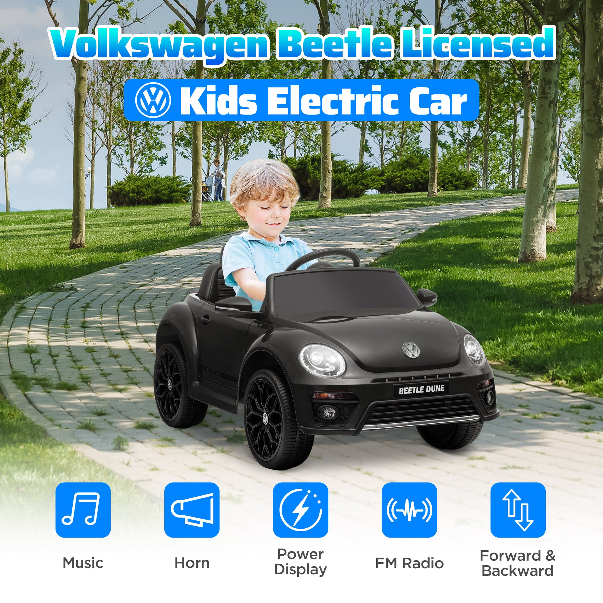 12V Volkswagen Beetle Licensed Electric Car for Kids w/ Remote Control, 4 Spring Suspension Wheels, Soft Start, Black Electric Toy Cars   at Gallery Canada