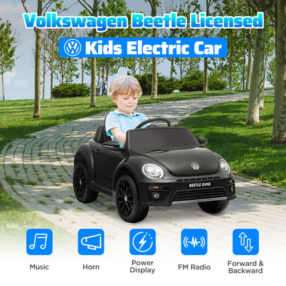 12V Volkswagen Beetle Licensed Electric Car for Kids w/ Remote Control, 4 Spring Suspension Wheels, Soft Start, Black Electric Toy Cars   at Gallery Canada