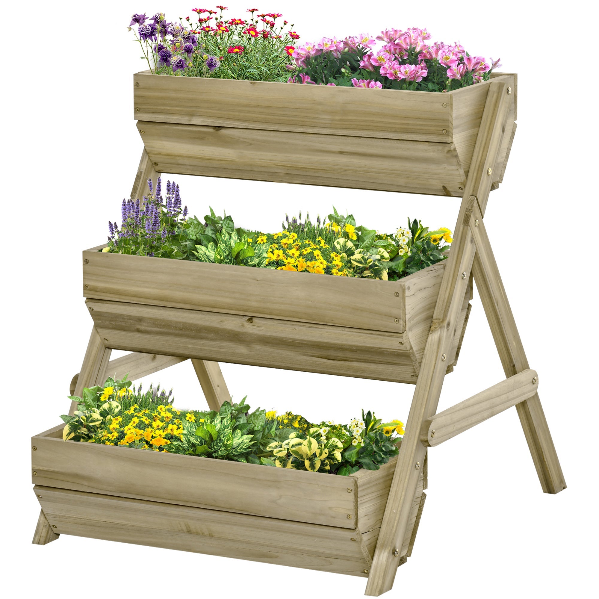 3 Tier Elevated Planter Box, Vertical Wooden Raised Garden Bed for Flowers, Vegetables, Herbs, 26